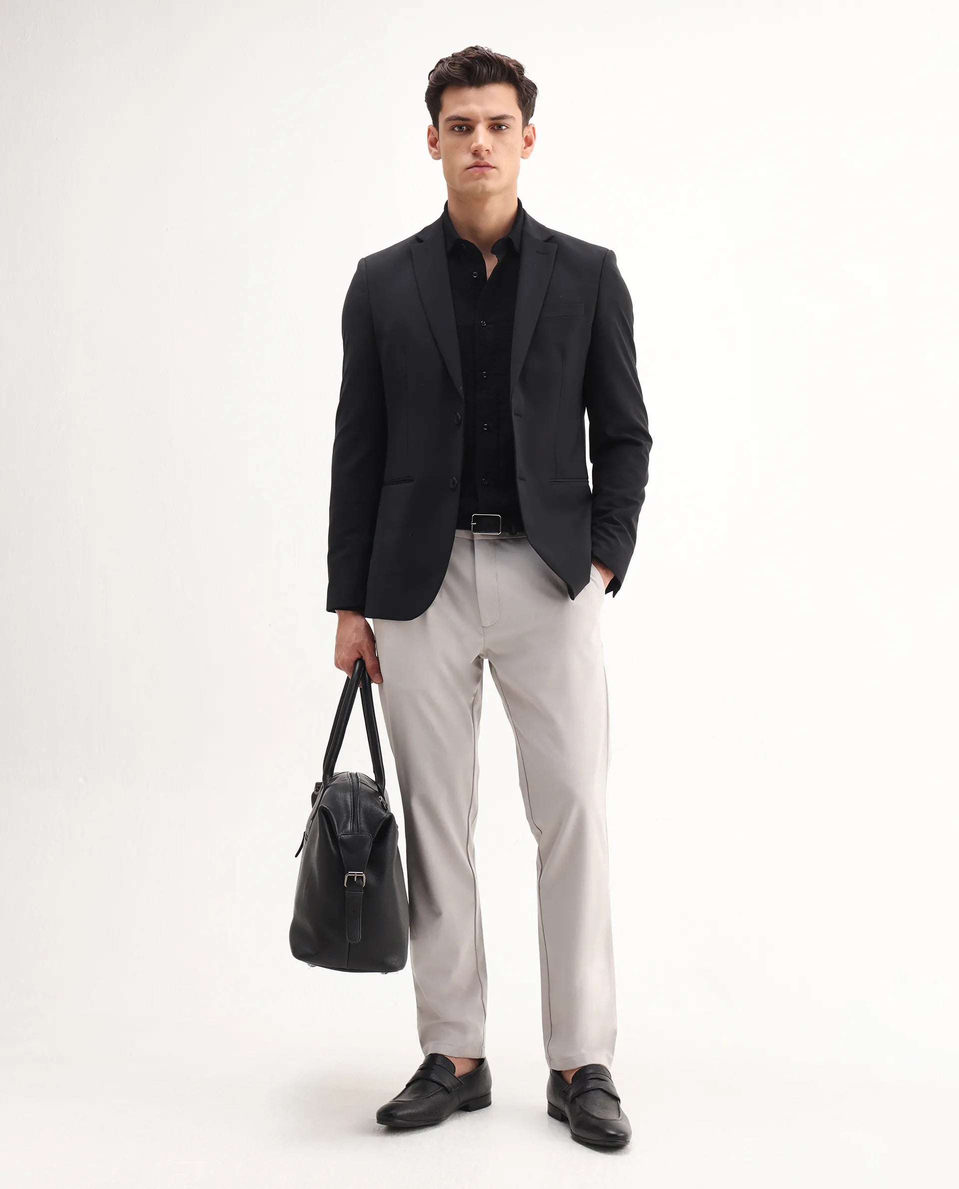 Rare Rabbit Men's Travel-Aw25 Light Beige Polyester Blend Plain Regular Fit Trouser