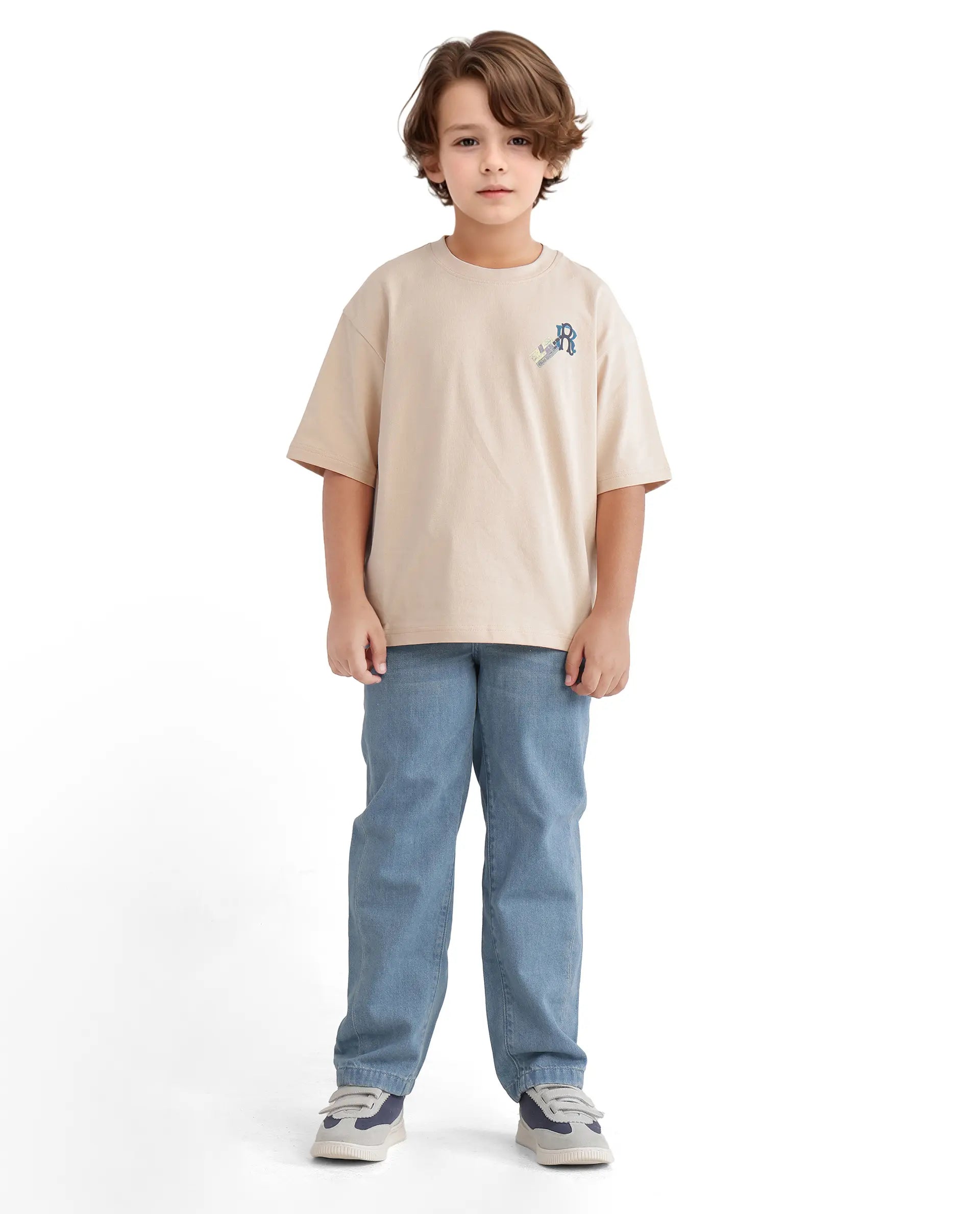 Rare Ones Kids Traw Beige Cotton Half Sleeve Crew Neck T-Shirt
