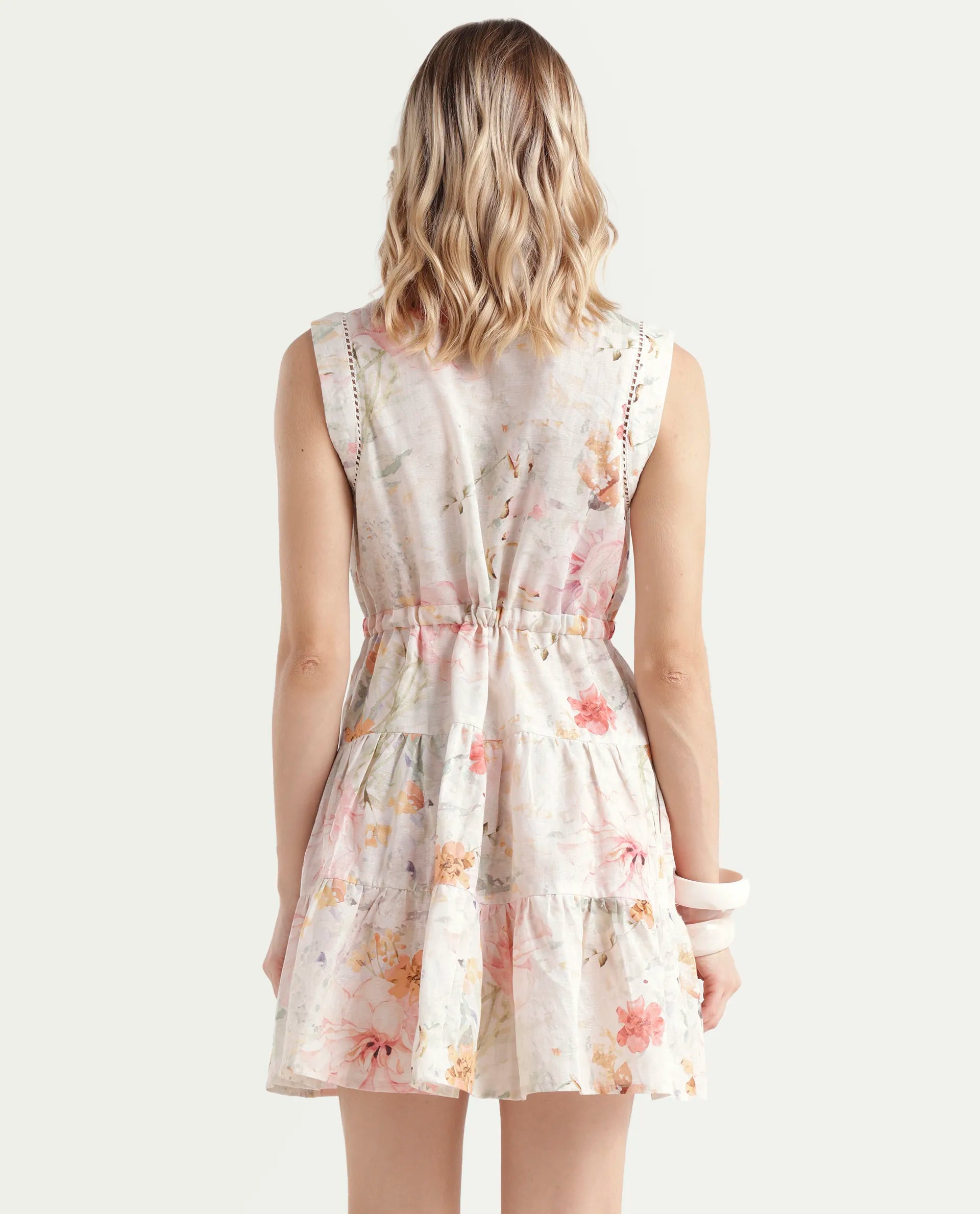 Rareism Women's Trazo Multi Cotton Blend Overlap Neck Floral Print Sleeveless Mini Fit And Flare Dress