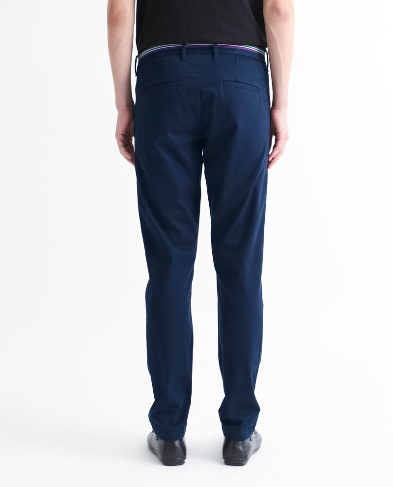 Rare Rabbit Men's Trellis Navy Solid Mid-Rise Regular Fit Stretch Trouser