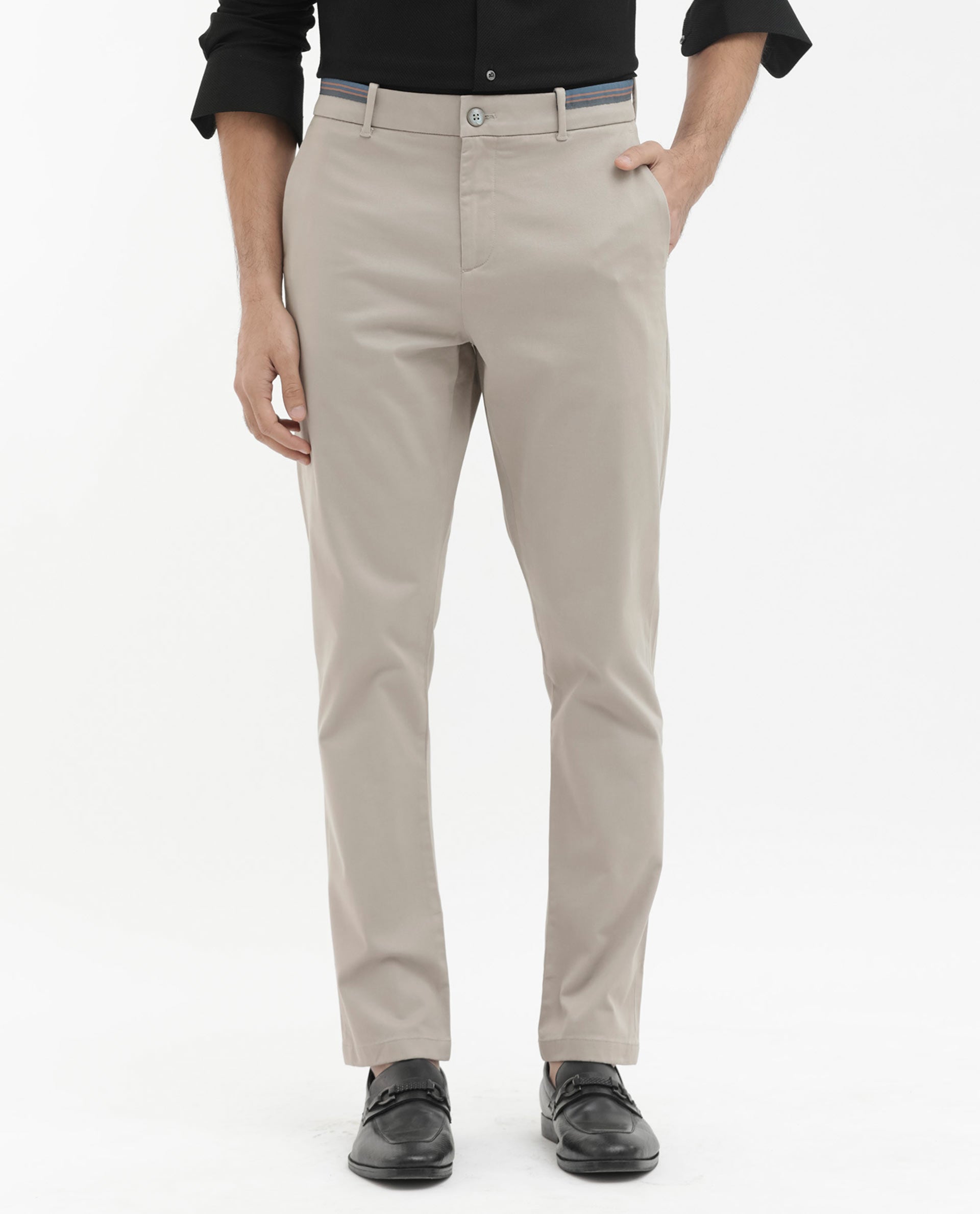 Rare Rabbit Mens Trello Beige Cotton Lycra Solid Trouser