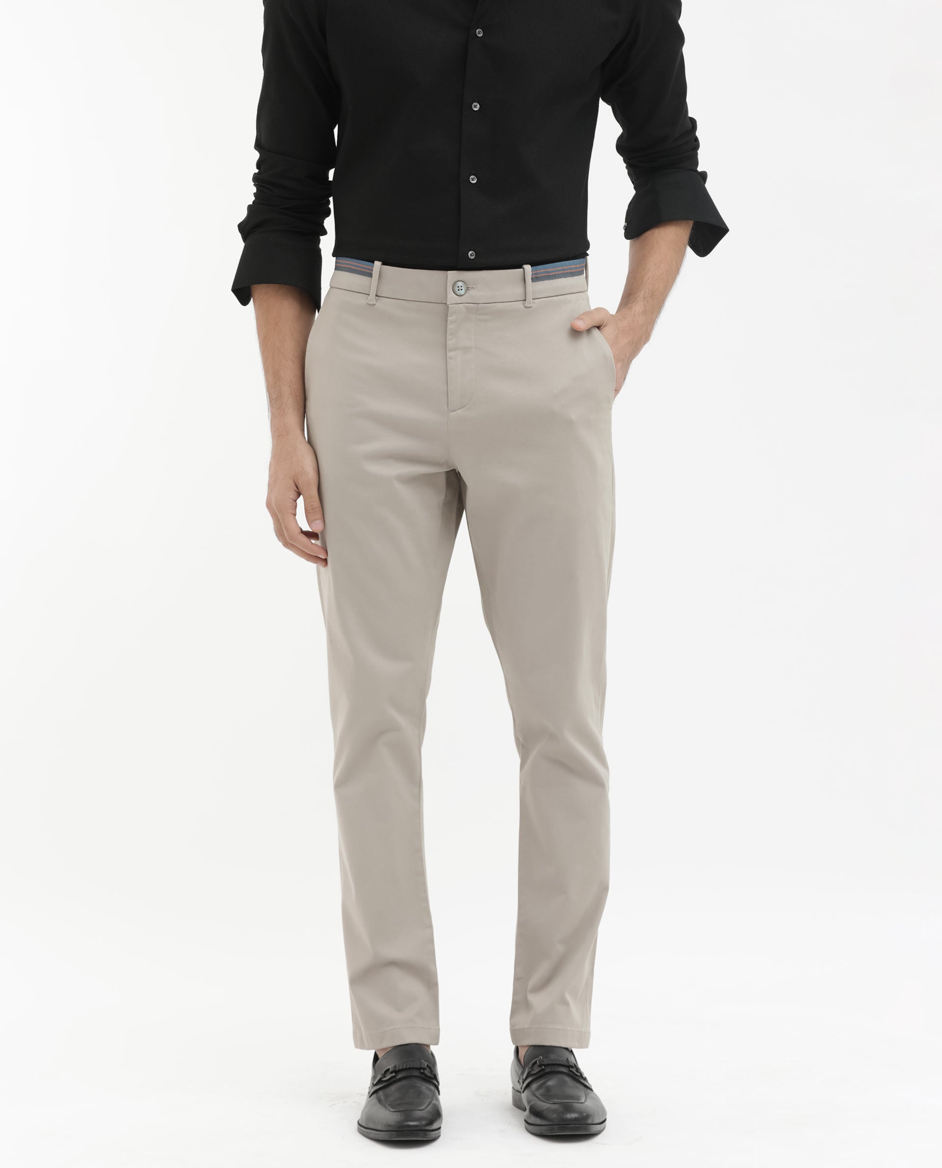 Rare Rabbit Mens Trello Beige Cotton Lycra Solid Trouser