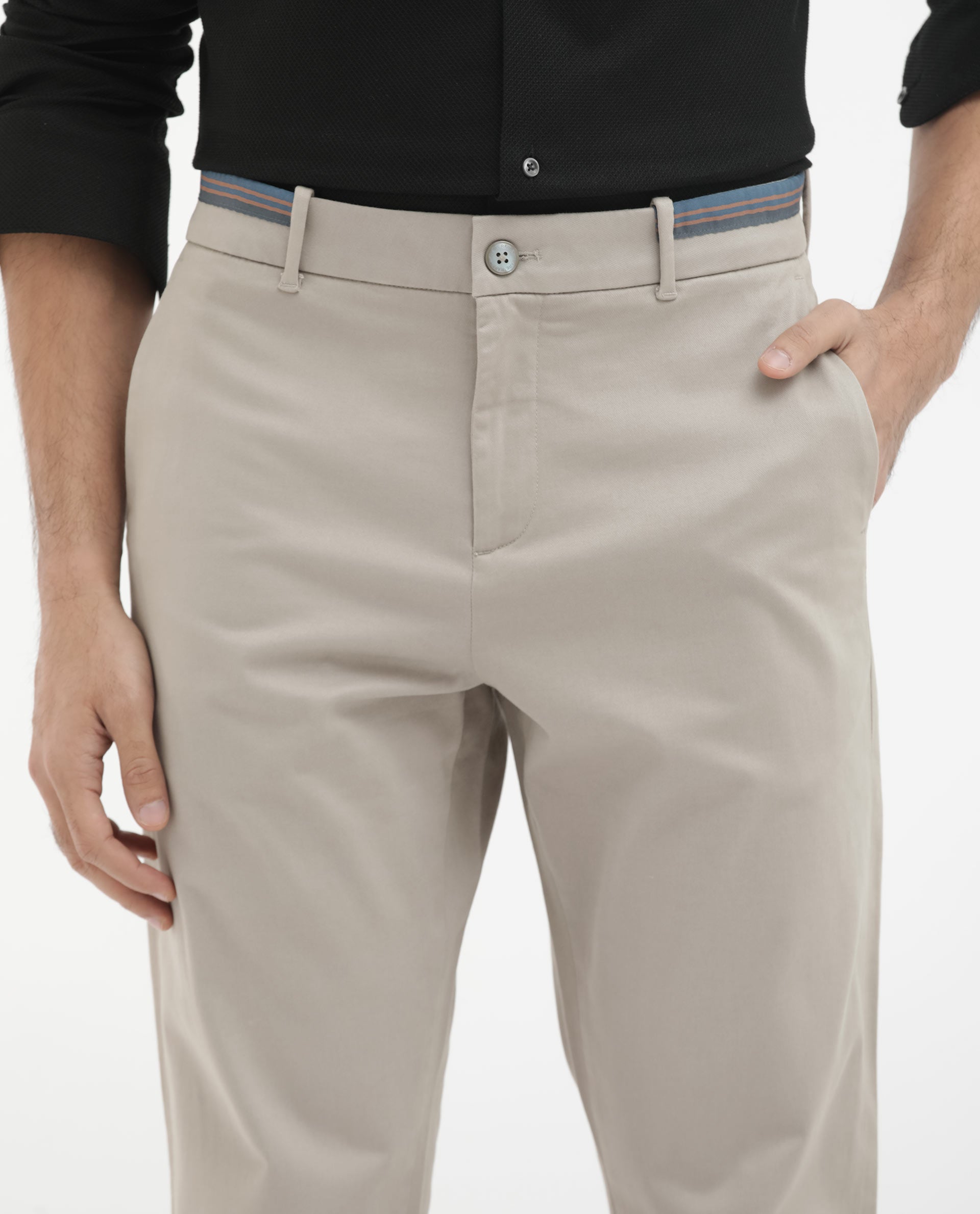 Rare Rabbit Mens Trello Beige Cotton Lycra Solid Trouser