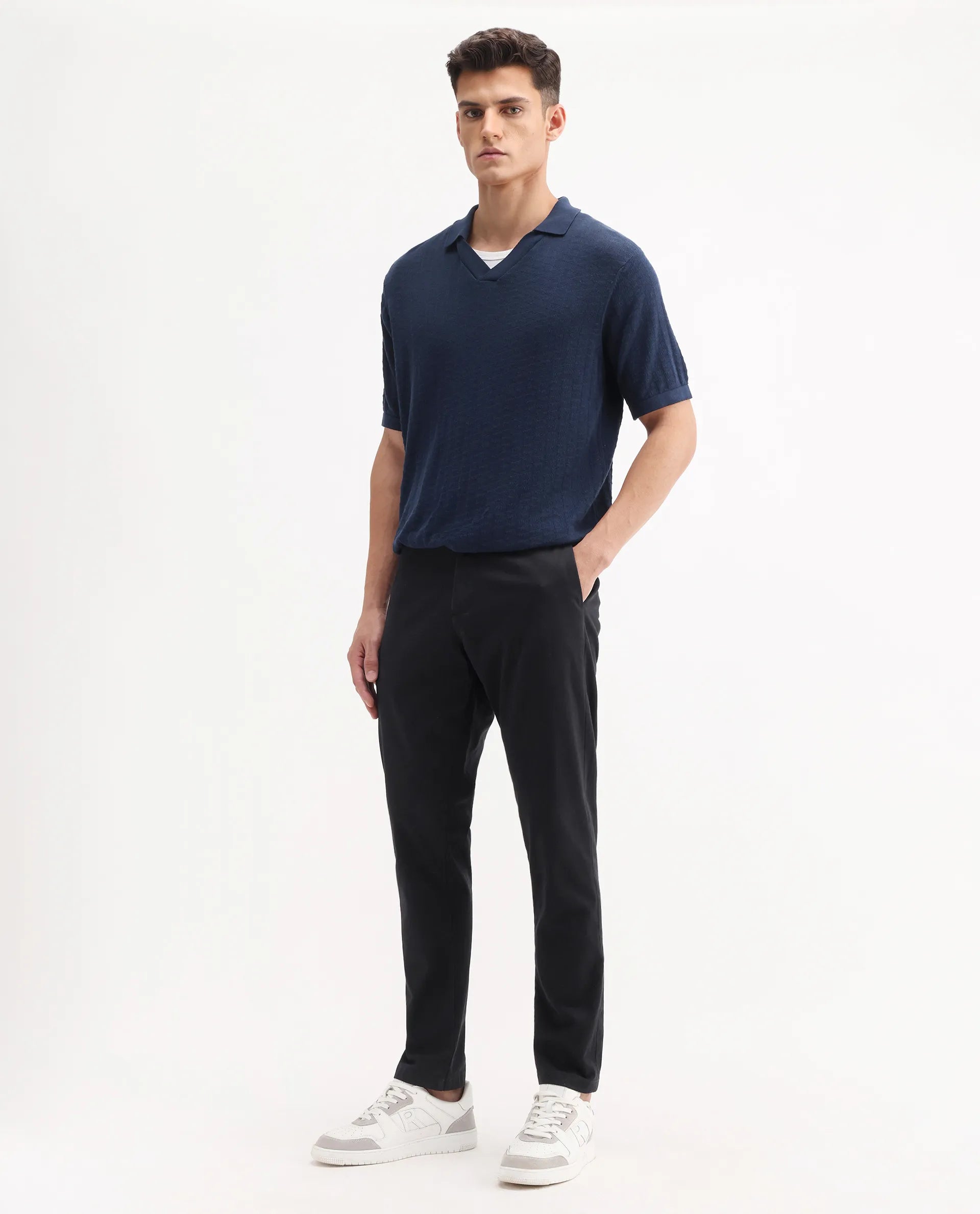 Rare Rabbit Men's Trello Black Cotton Blend Plain Regular Fit Trouser