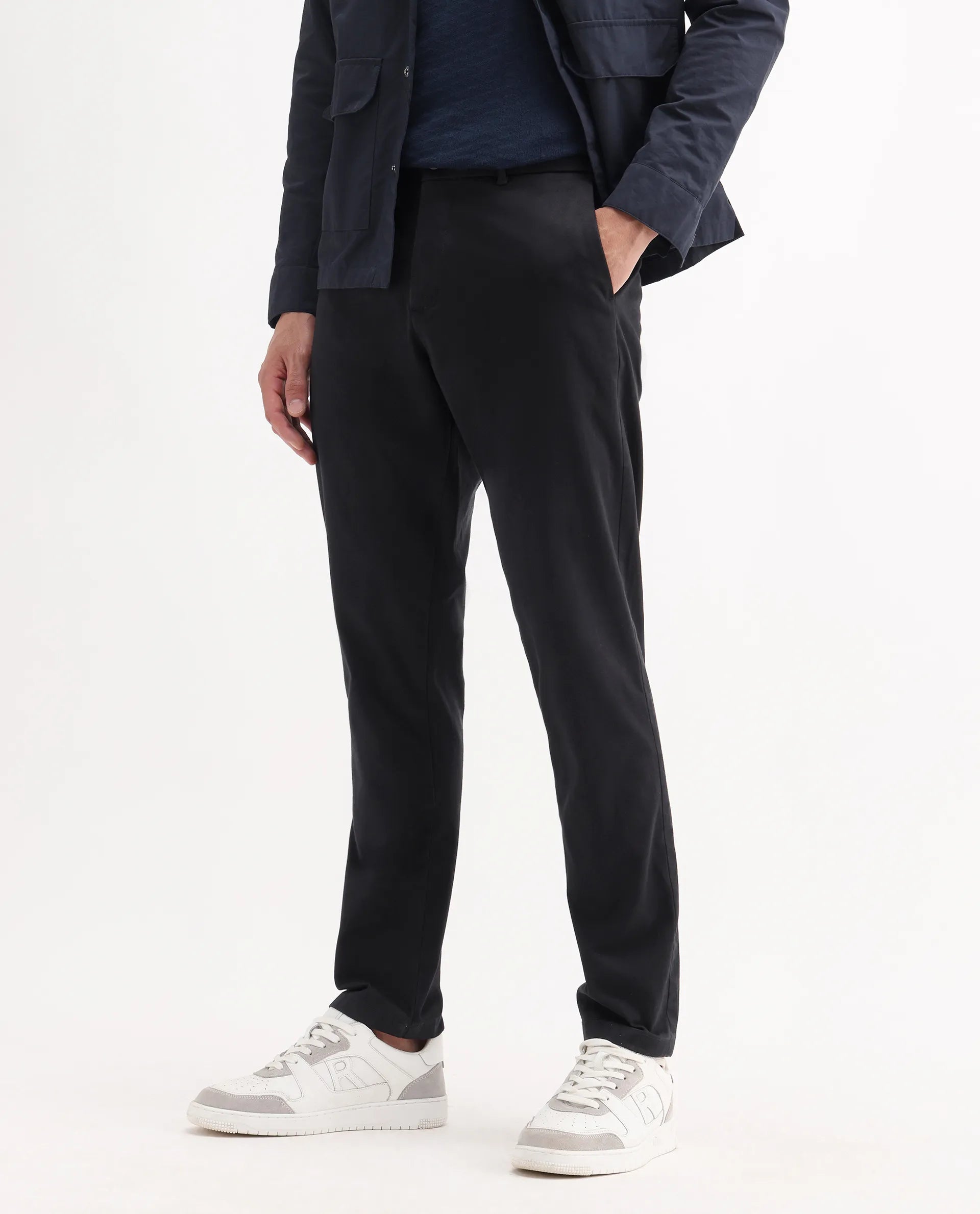 Rare Rabbit Men's Trello Black Cotton Blend Plain Regular Fit Trouser