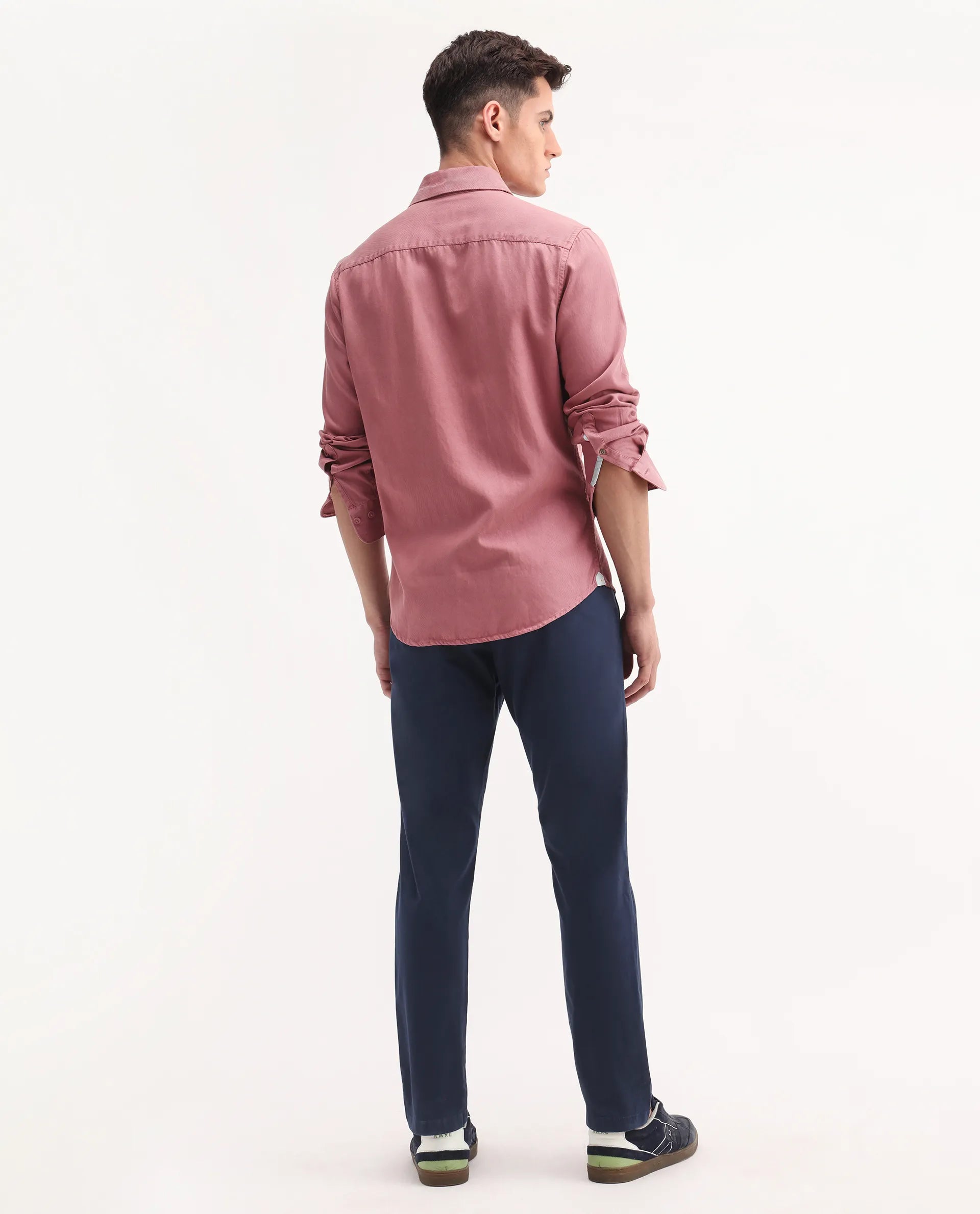 Rare Rabbit Men's Trello Navy Cotton Blend Plain Regular Fit Trouser