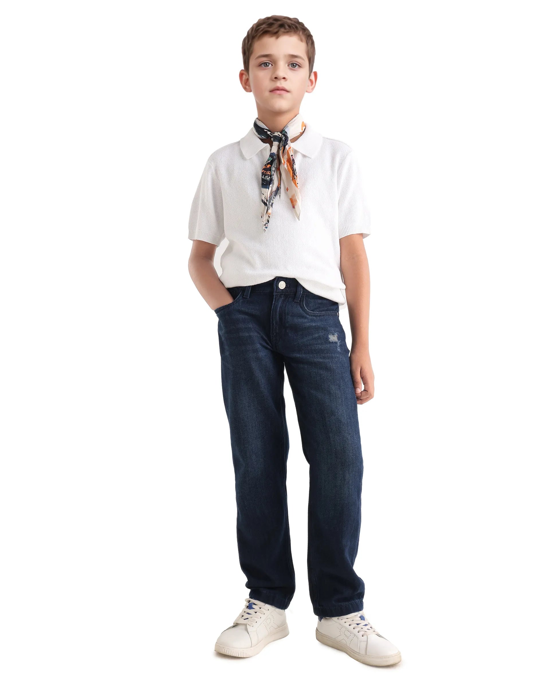 Rare Ones Kids Treo Off White Jacquard Zipper Closure Regular Fit Polo