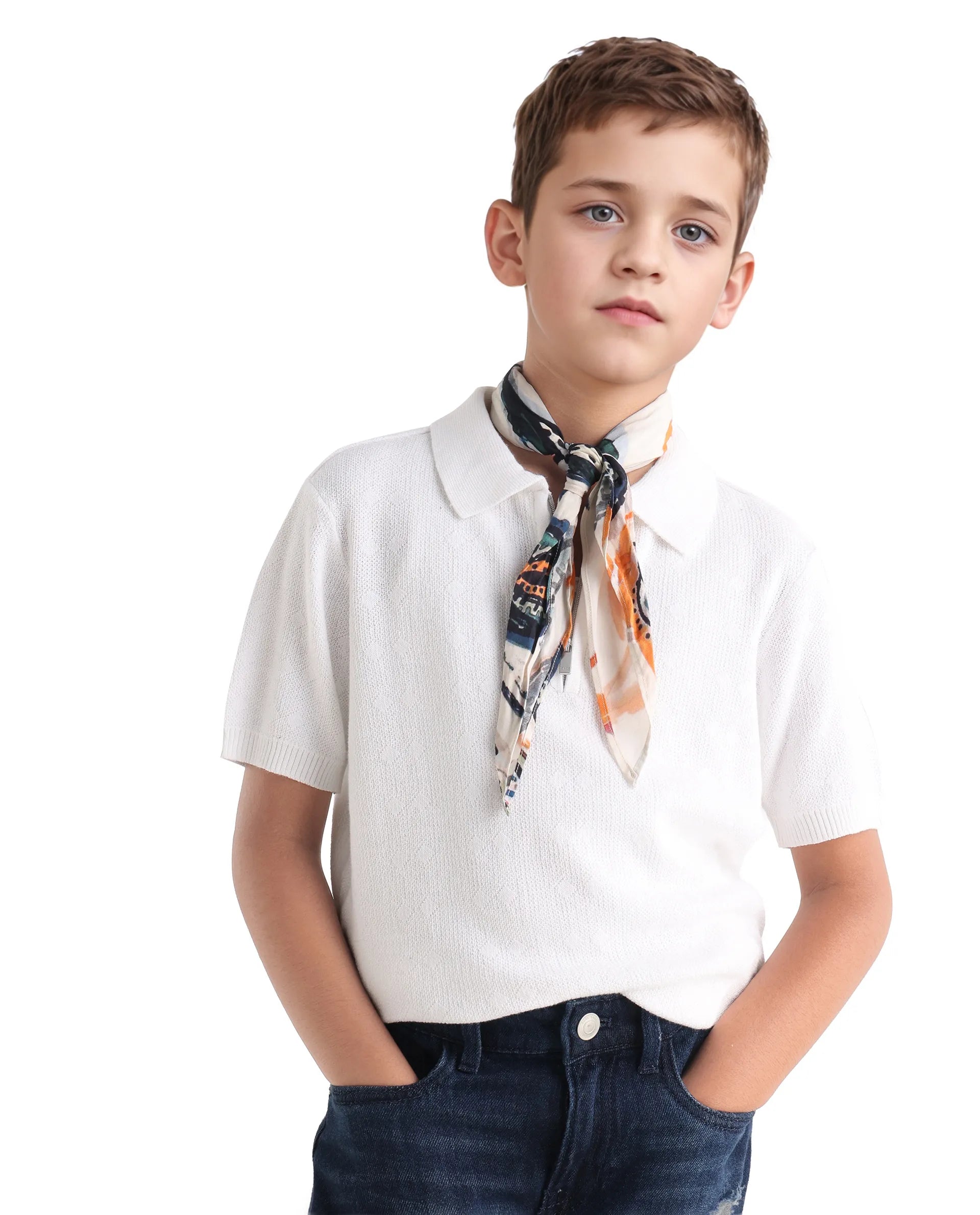 Rare Ones Kids Treo Off White Jacquard Zipper Closure Regular Fit Polo