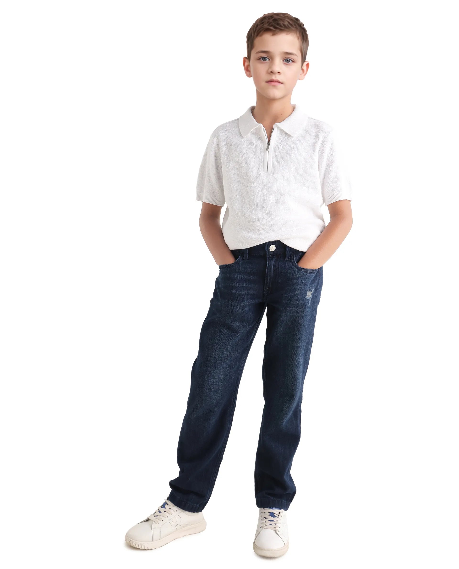 Rare Ones Kids Treo Off White Jacquard Zipper Closure Regular Fit Polo
