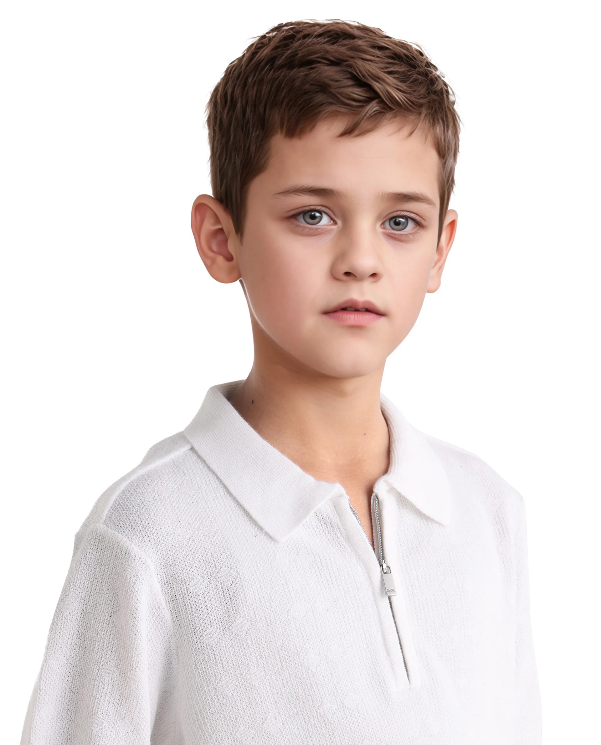 Rare Ones Kids Treo Off White Jacquard Zipper Closure Regular Fit Polo