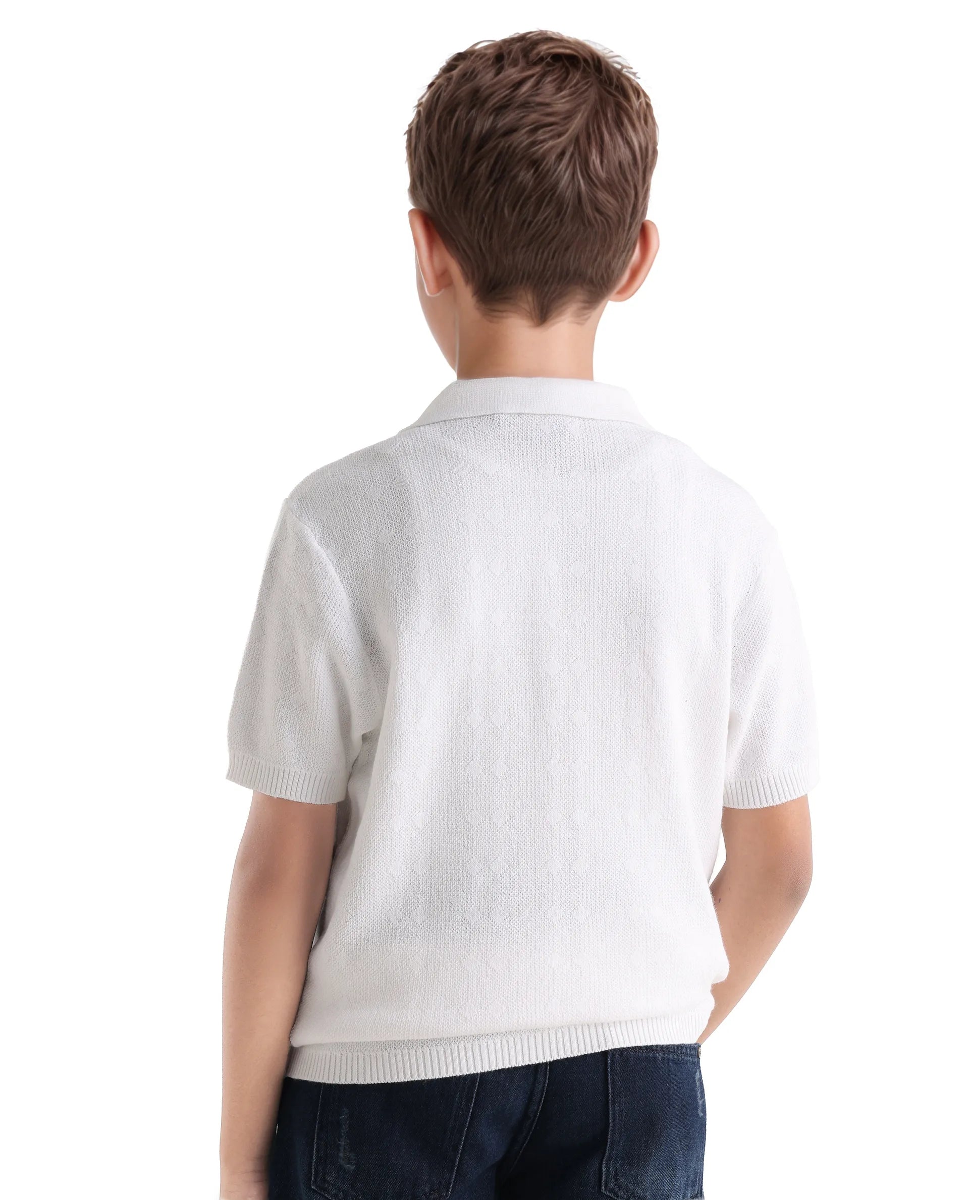 Rare Ones Kids Treo Off White Jacquard Zipper Closure Regular Fit Polo