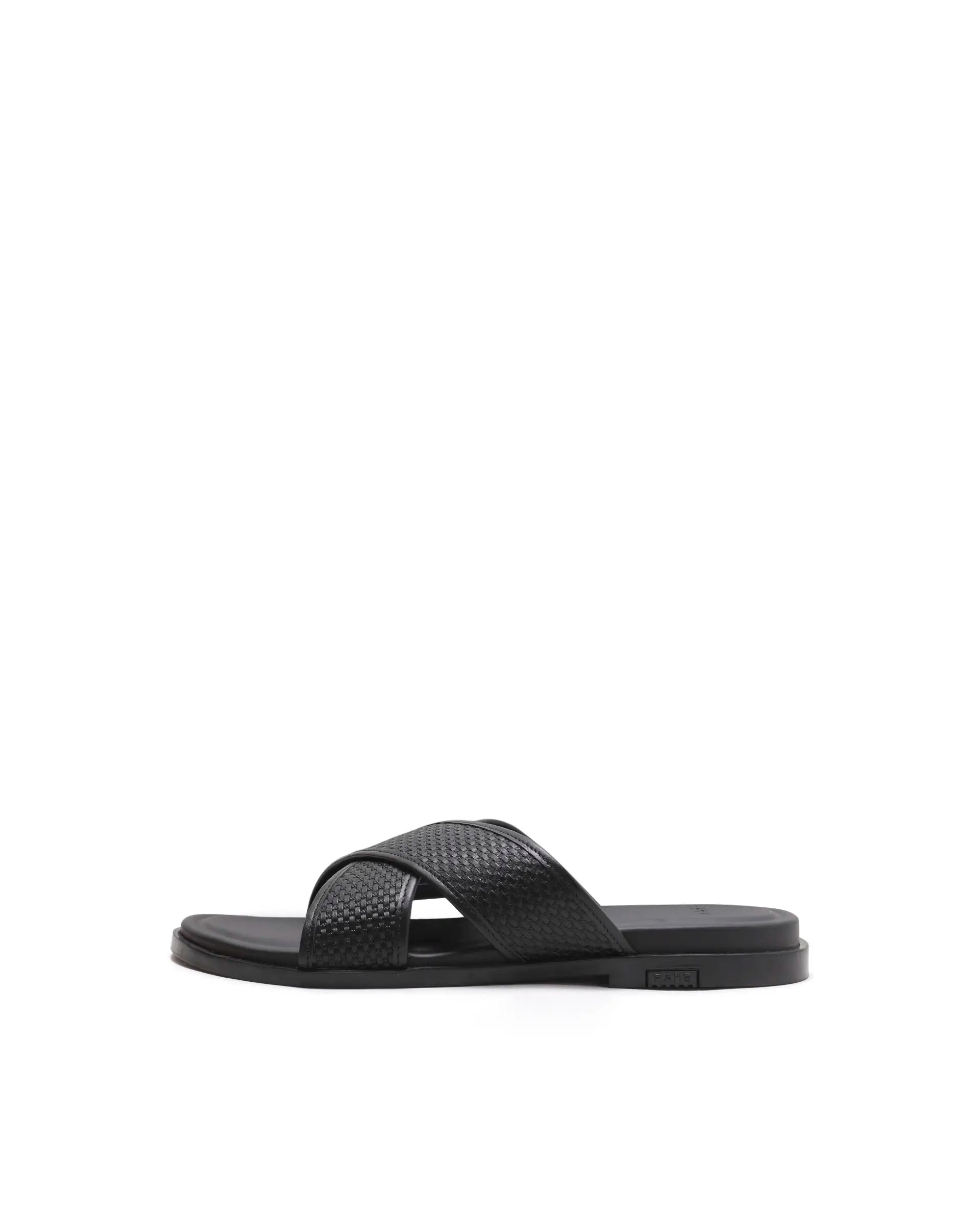 Rarez Men's Trev Black Leather Regular Sandal