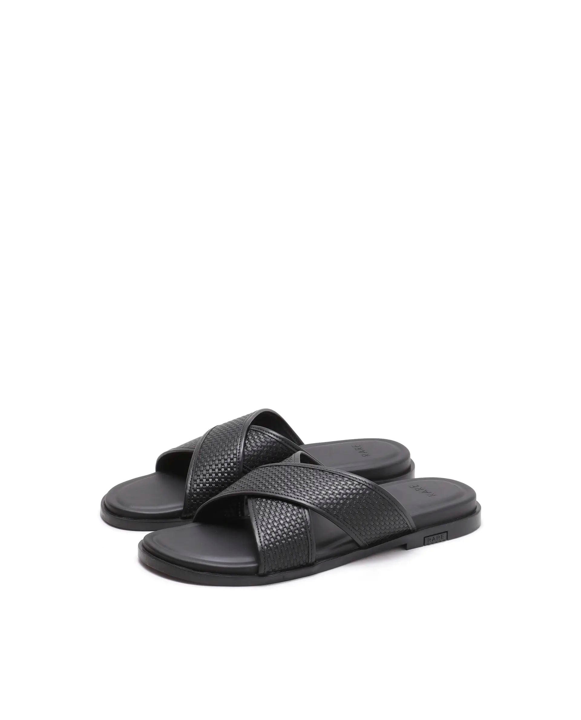 Rarez Men's Trev Black Leather Regular Sandal