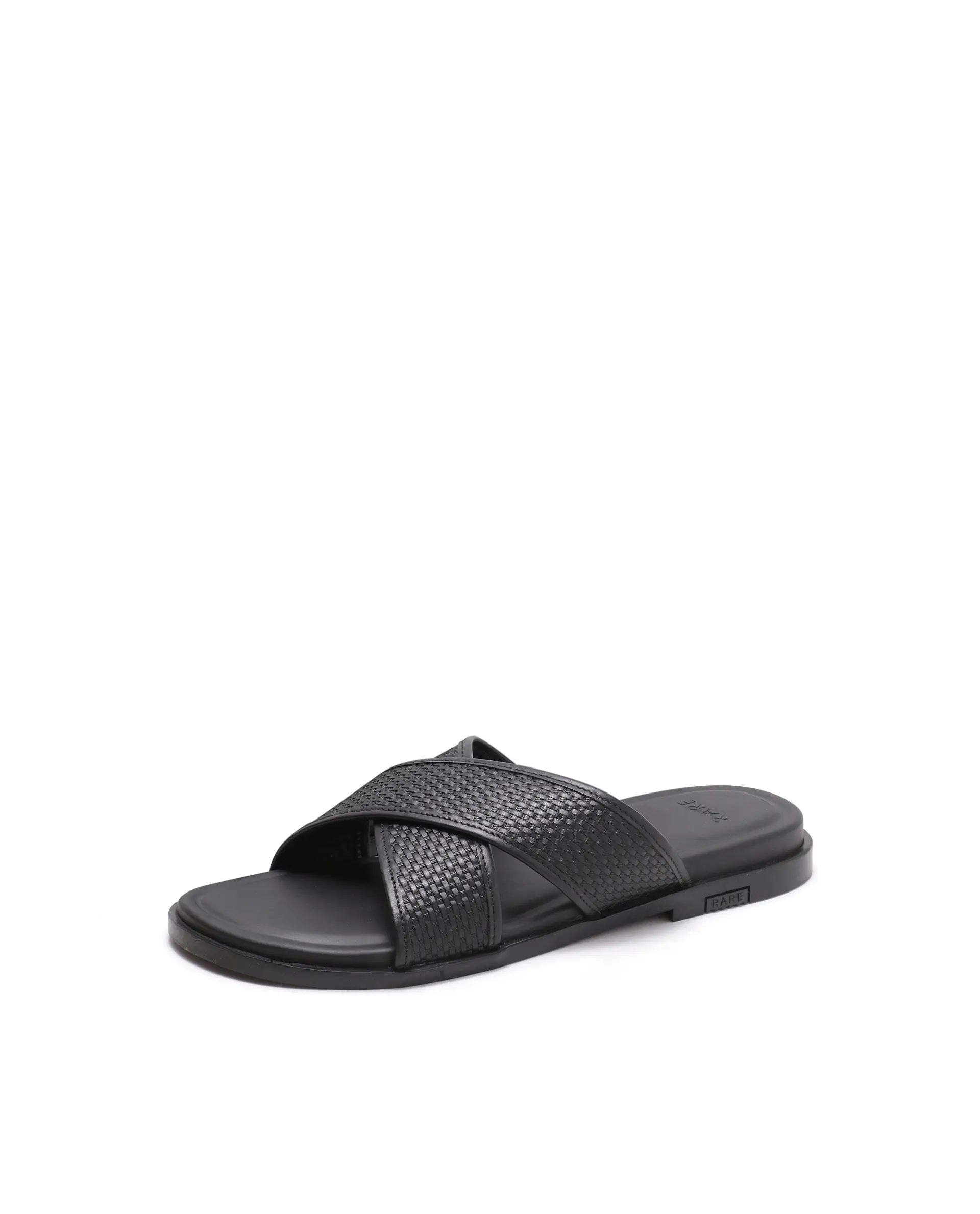 Rarez Men's Trev Black Leather Regular Sandal