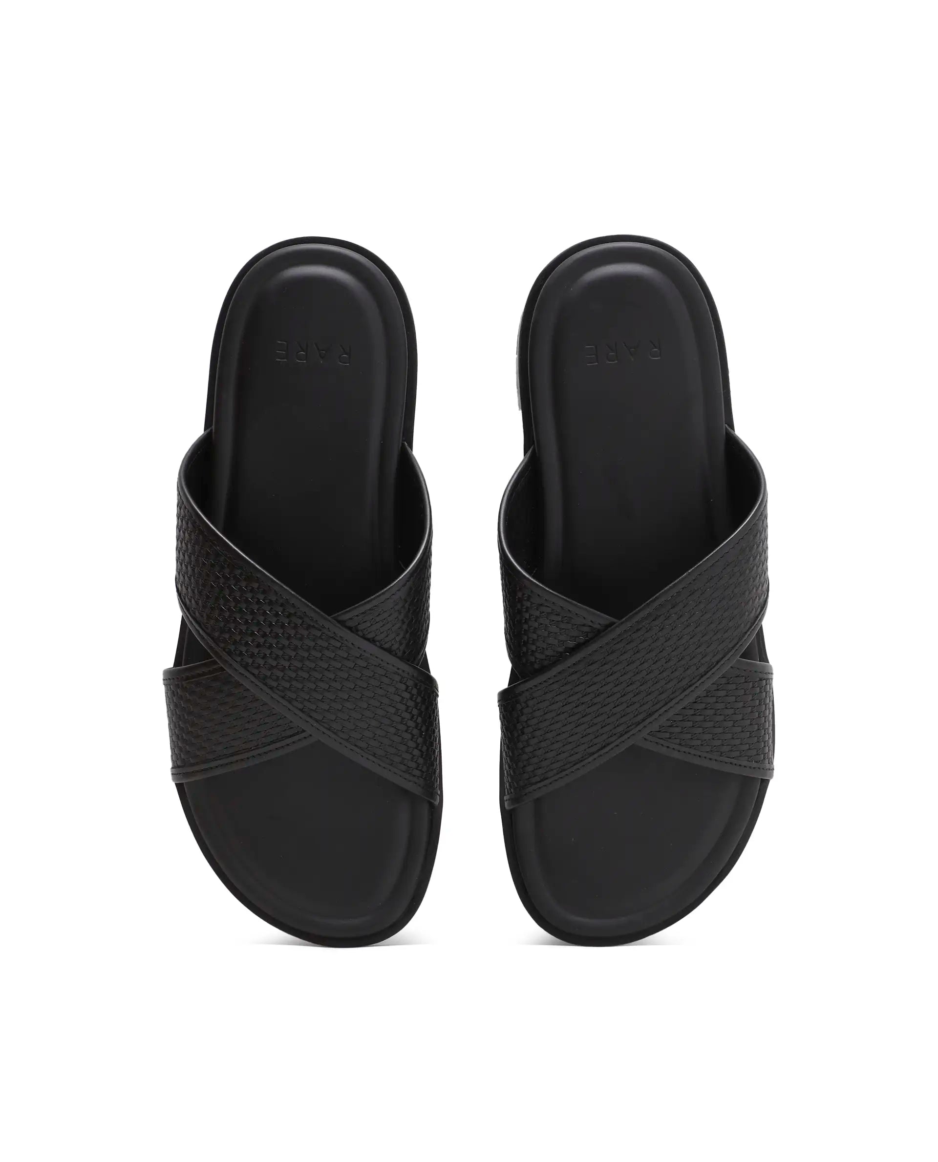 Rarez Men's Trev Black Leather Regular Sandal