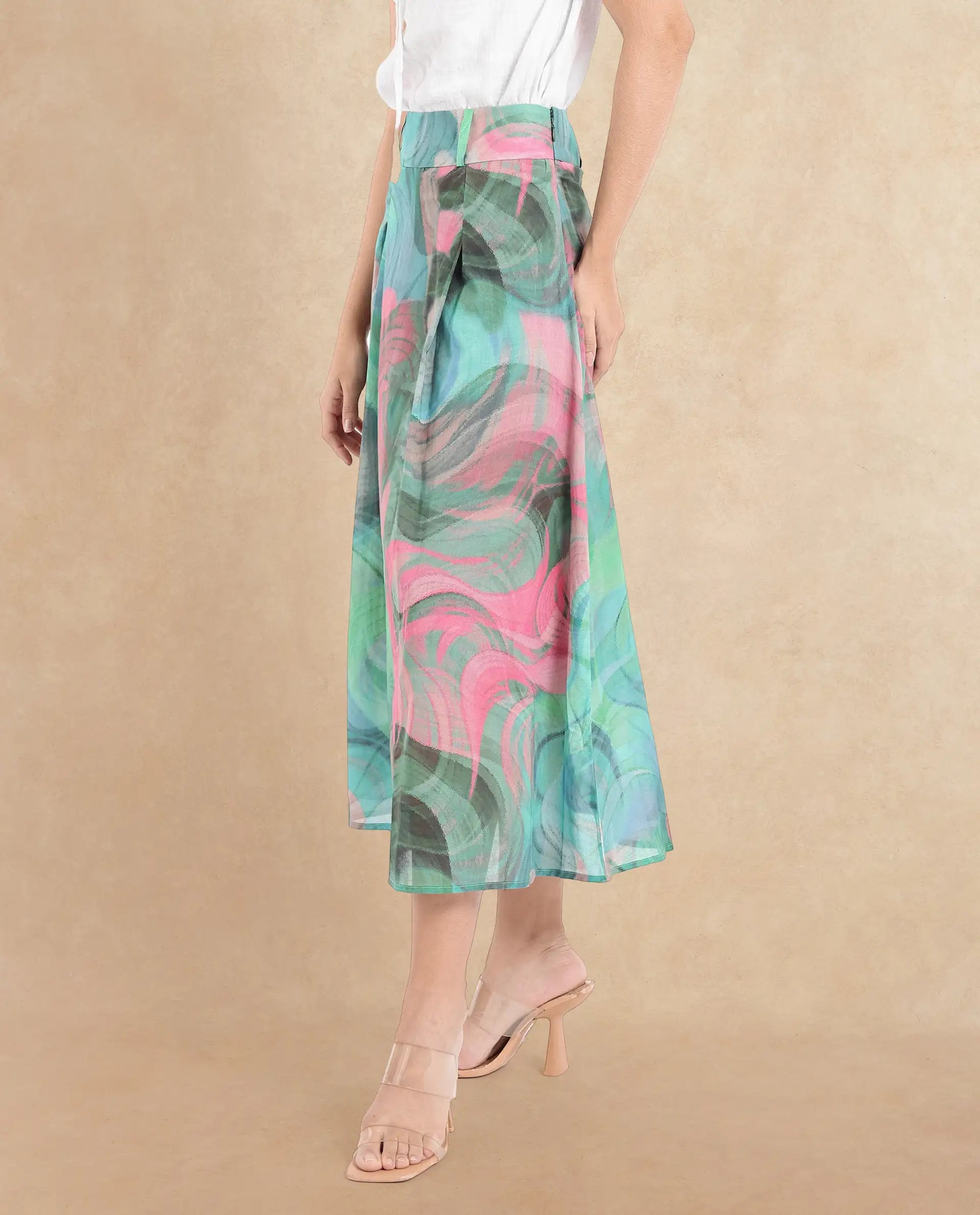 Rareism Women Treviso Dusky Multi  Flared Midi Abstract Print Skirt