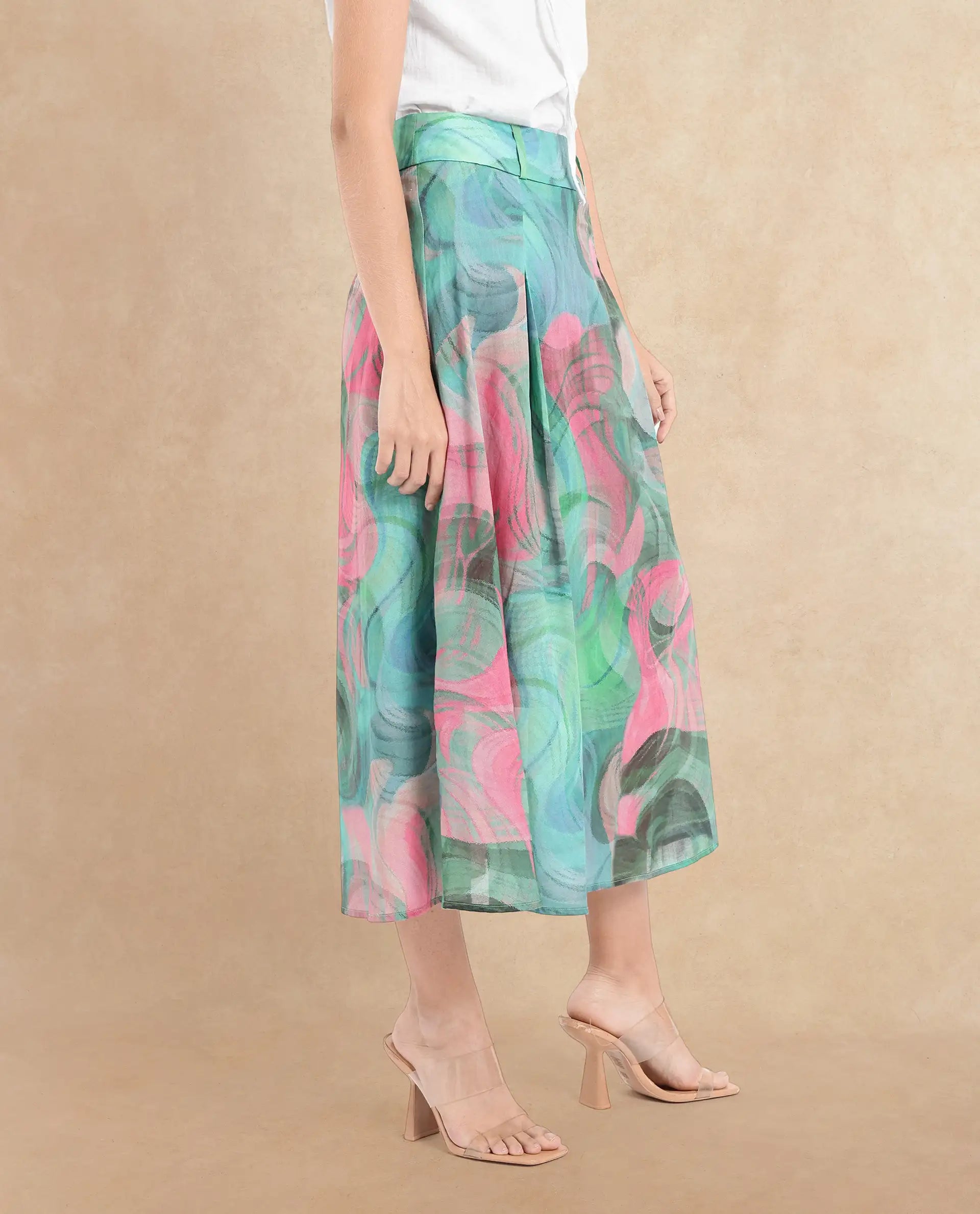 Rareism Women Treviso Dusky Multi  Flared Midi Abstract Print Skirt