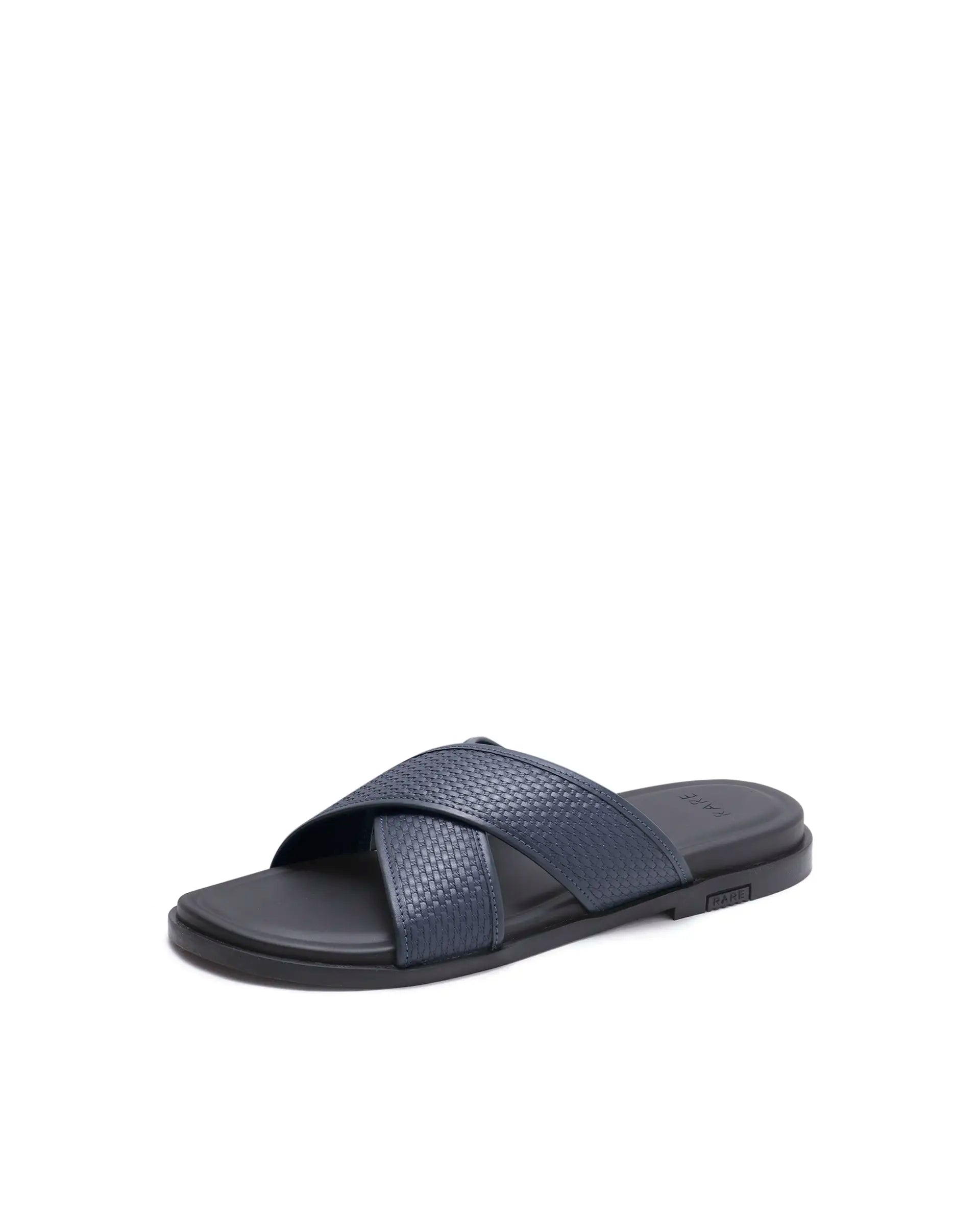 Rarez Men's Trev Dark Navy Leather Regular Sandal