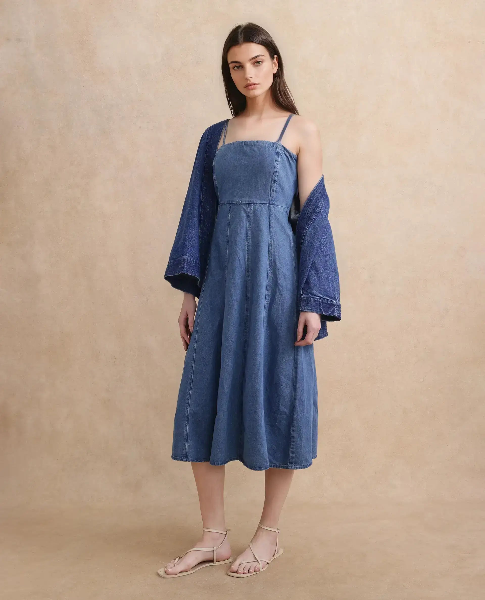 Rareism Women Trevo Blue Cotton Fabric Regular Fit Plain Dress