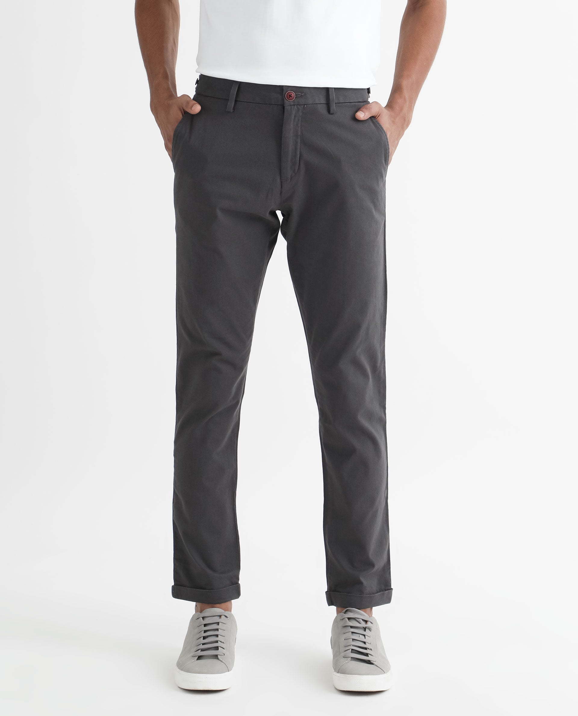 Rare Rabbit Men's Trews-1 Grey Solid Mid-Rise Regular Fit Trouser