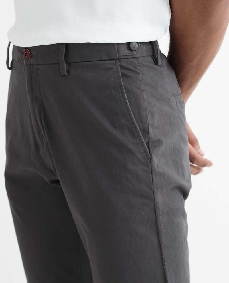 Rare Rabbit Men's Trews-1 Grey Solid Mid-Rise Regular Fit Trouser