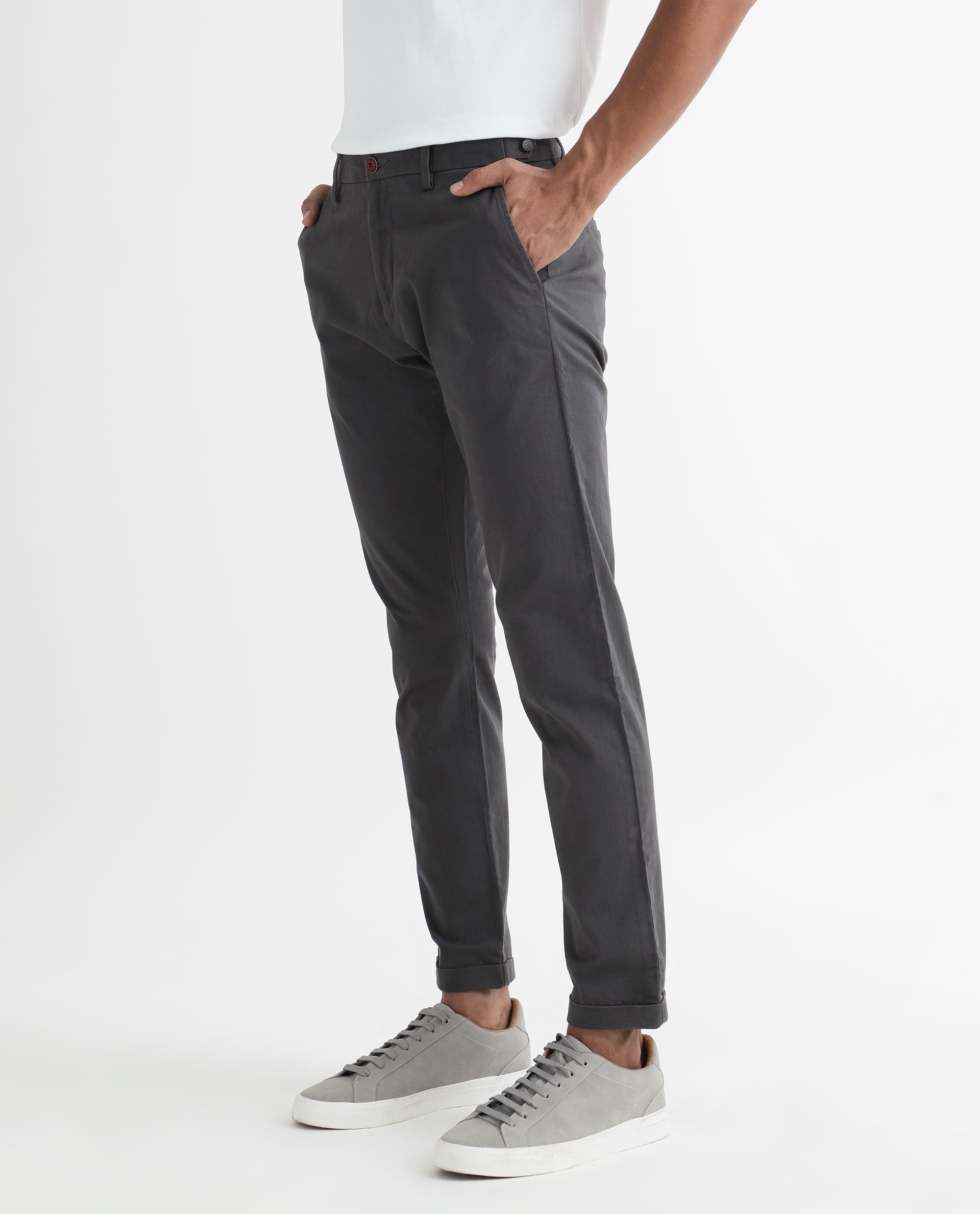 Rare Rabbit Men's Trews-1 Grey Solid Mid-Rise Regular Fit Trouser