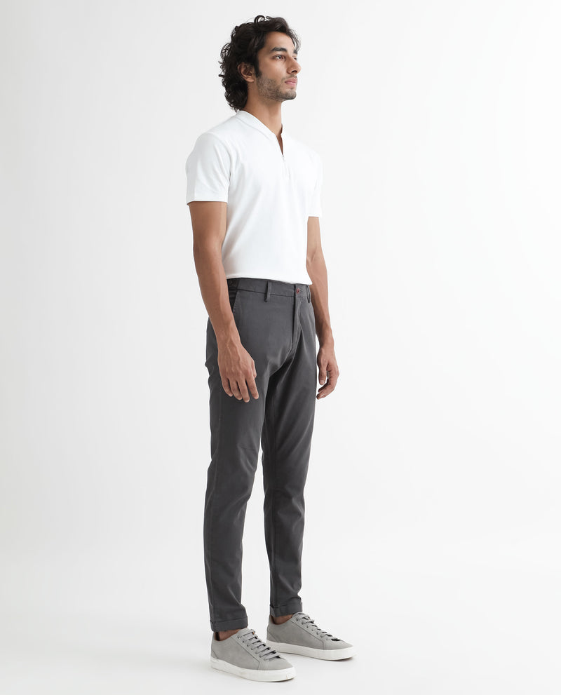 Rare Rabbit Men's Trews-1 Grey Solid Mid-Rise Regular Fit Trouser