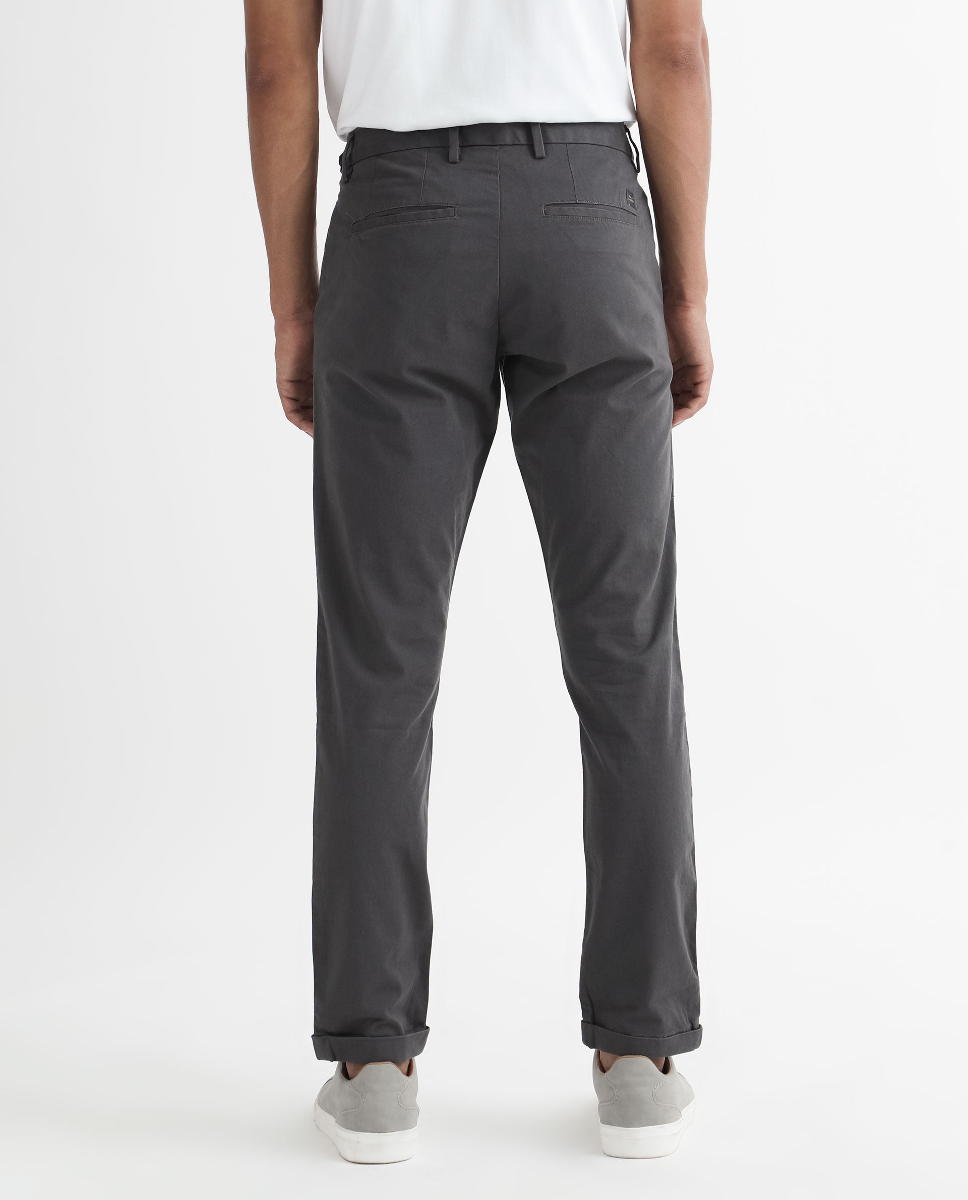 Rare Rabbit Men's Trews-1 Grey Solid Mid-Rise Regular Fit Trouser