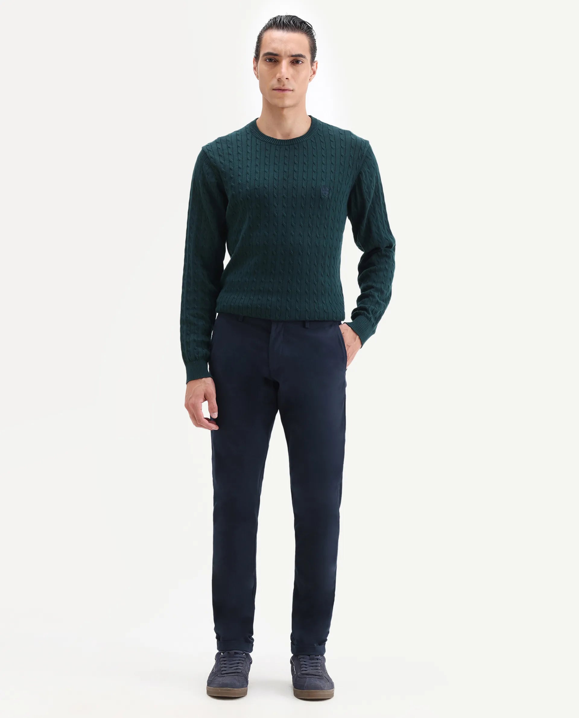 Rare Rabbit Men's Trews-22 Blue Cotton Plain Regular Fit Trouser