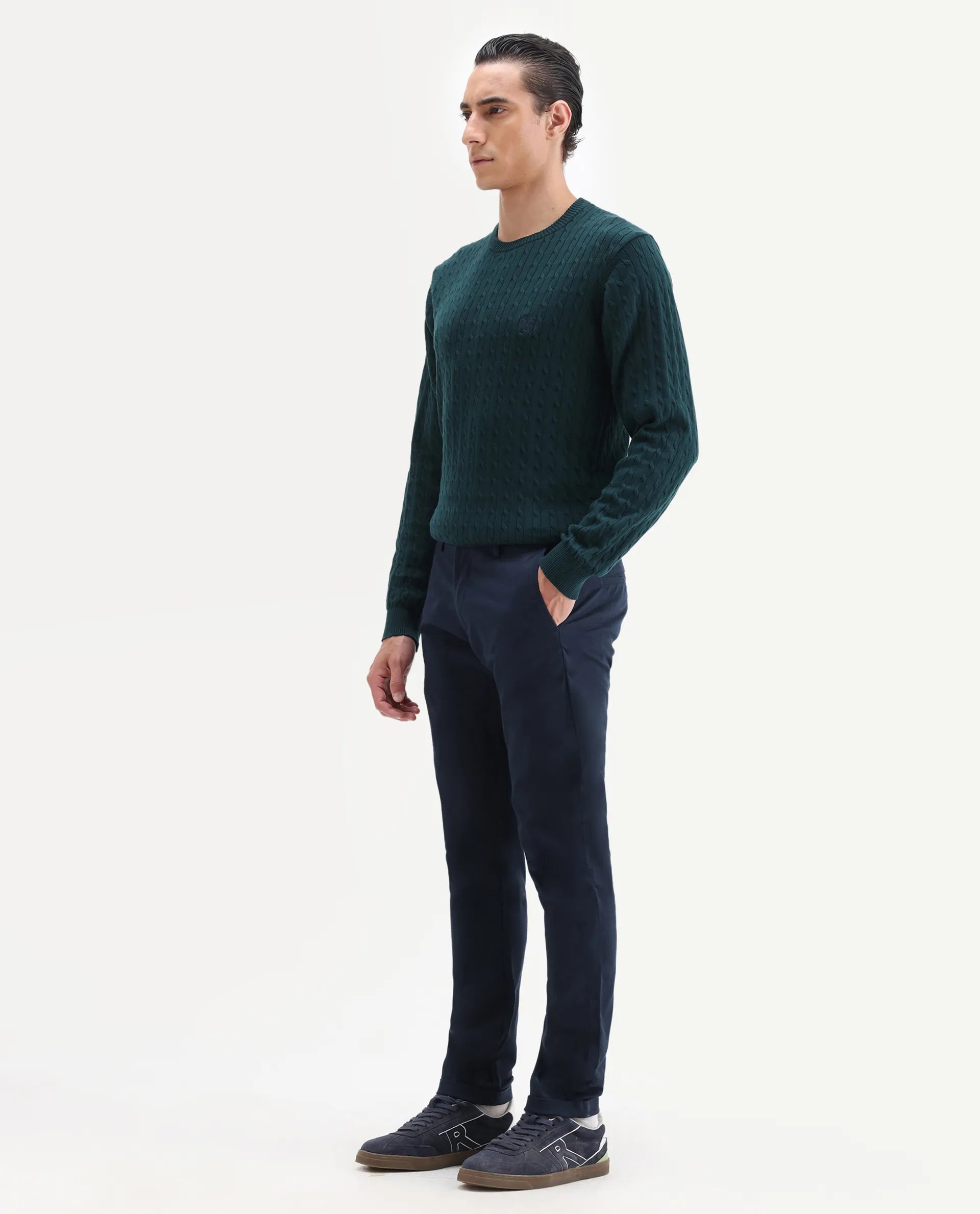 Rare Rabbit Men's Trews-22 Blue Cotton Plain Regular Fit Trouser