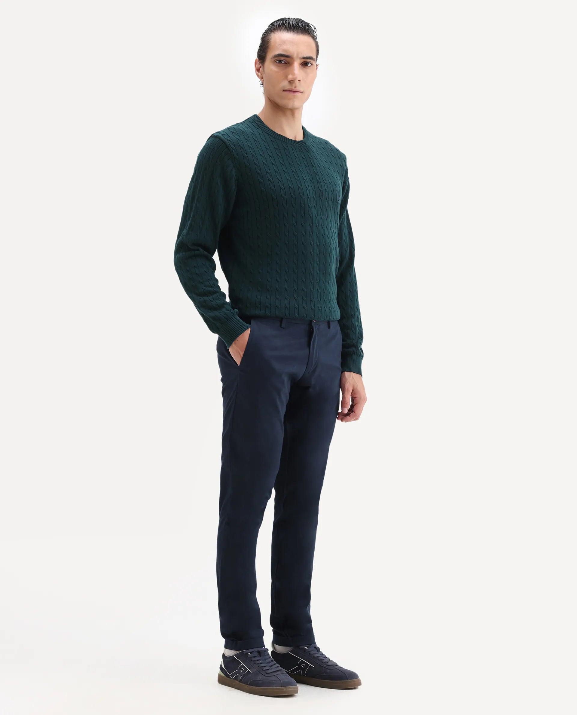 Rare Rabbit Men's Trews-22 Blue Cotton Plain Regular Fit Trouser