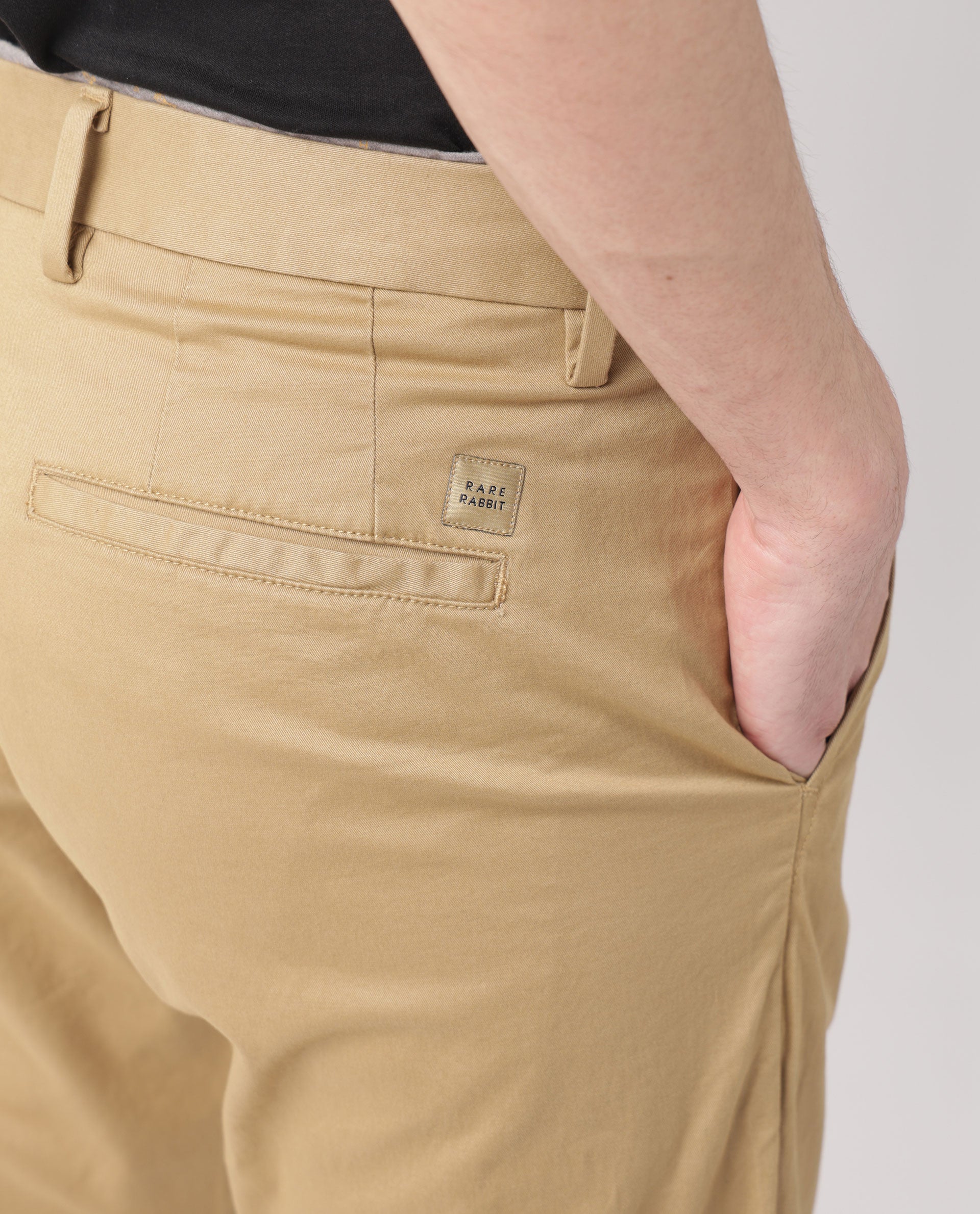 Rare Rabbit Men's Trews-1 Khaki Solid Mid-Rise Regular Fit Trouser