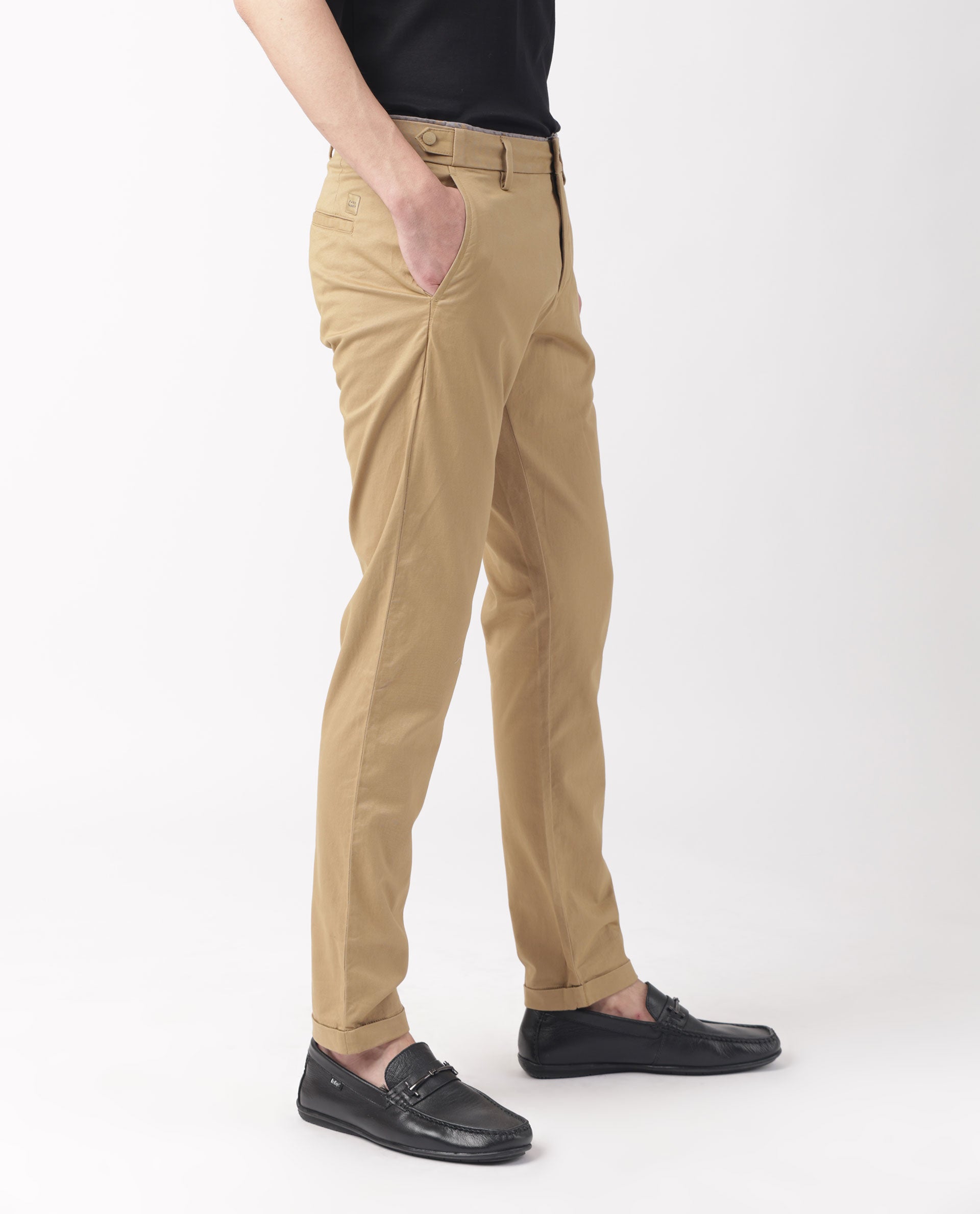 Rare Rabbit Men's Trews-1 Khaki Solid Mid-Rise Regular Fit Trouser