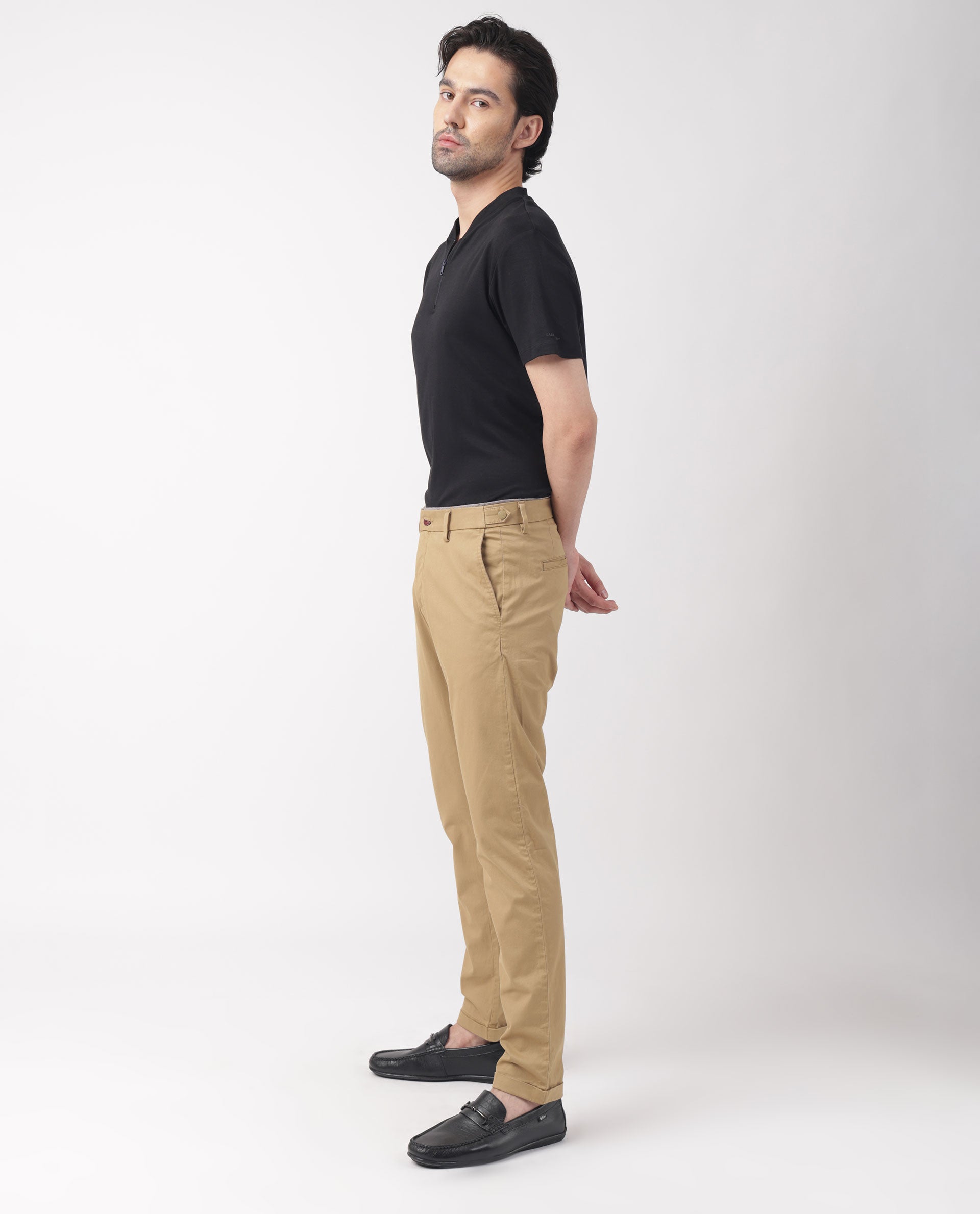 Rare Rabbit Men's Trews-1 Khaki Solid Mid-Rise Regular Fit Trouser