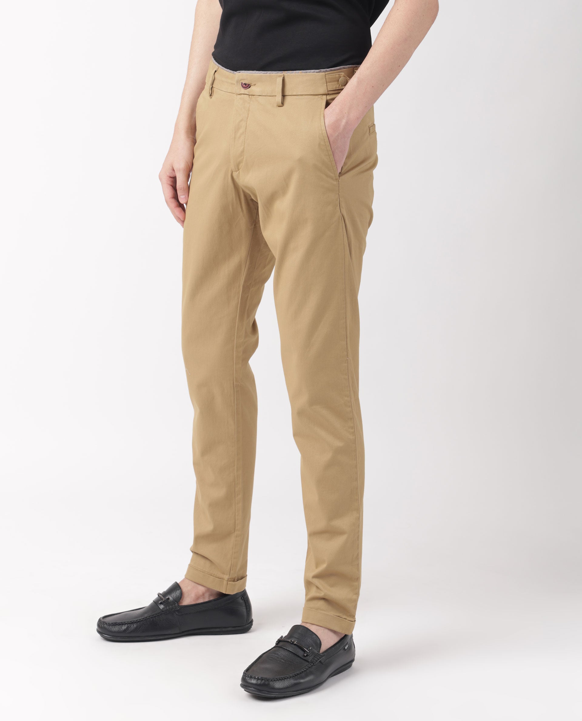 Rare Rabbit Men's Trews-1 Khaki Solid Mid-Rise Regular Fit Trouser