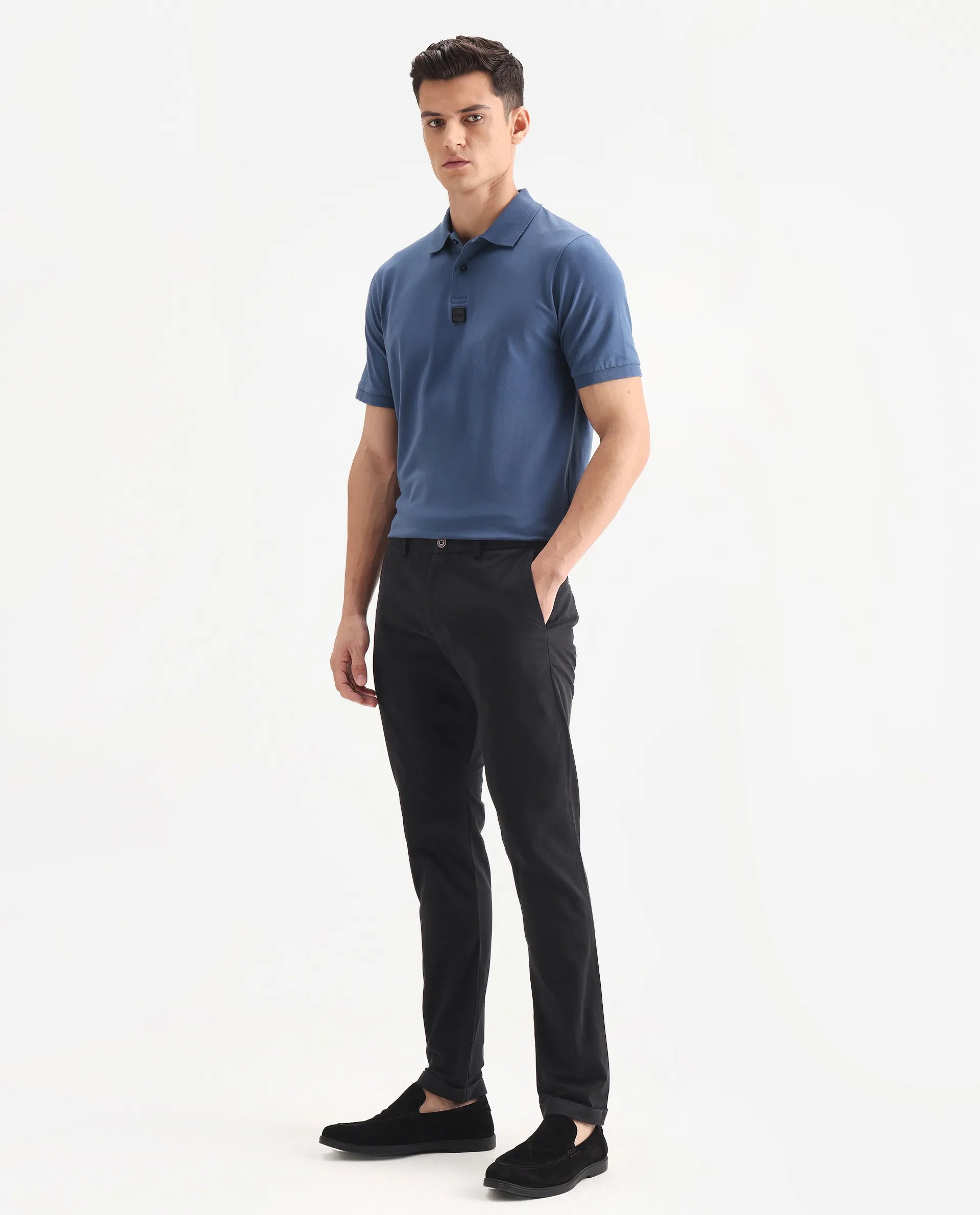 Rare Rabbit Men's Trews-22 Black Cotton Plain Regular Fit Trouser