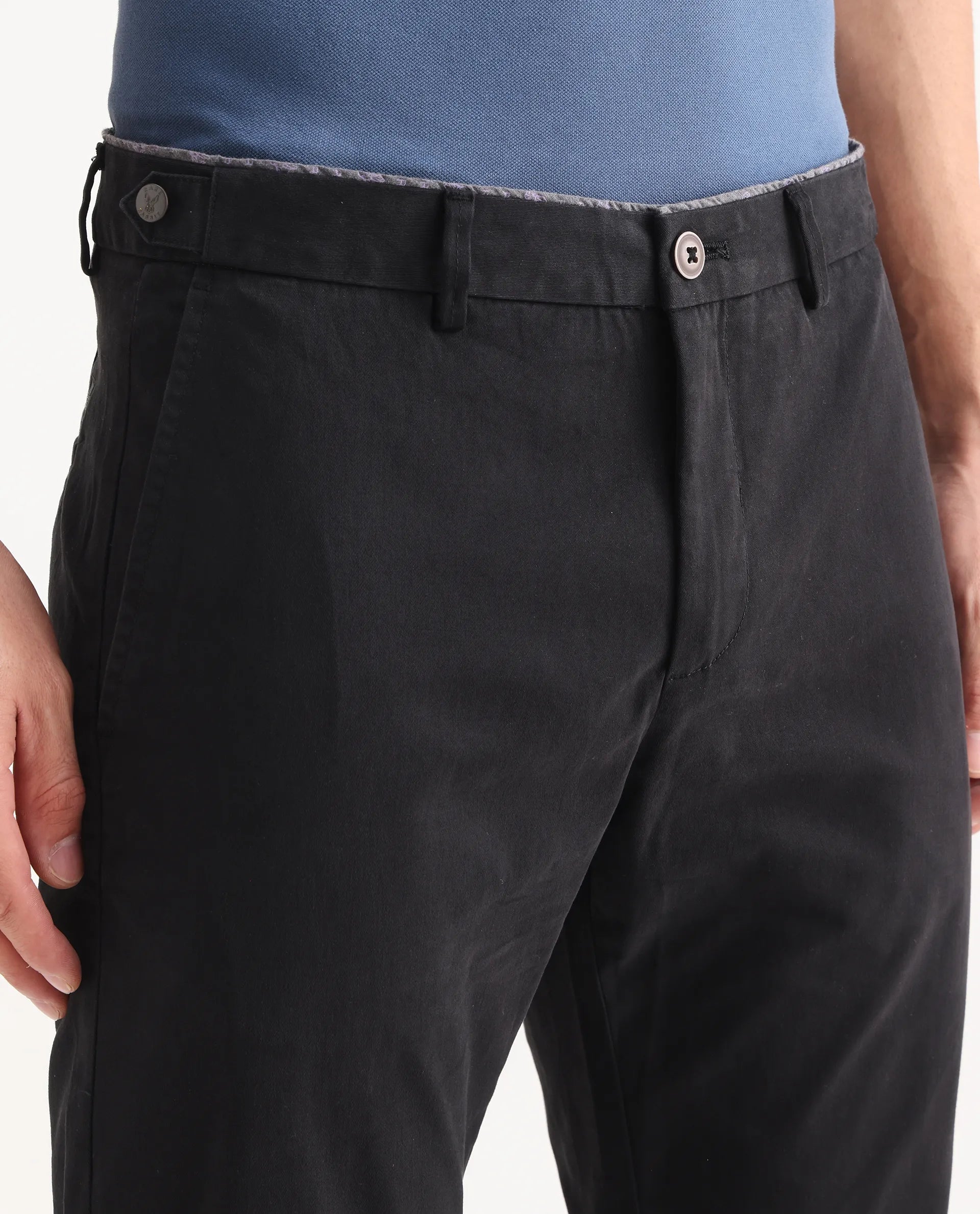 Rare Rabbit Men's Trews-22 Black Cotton Plain Regular Fit Trouser