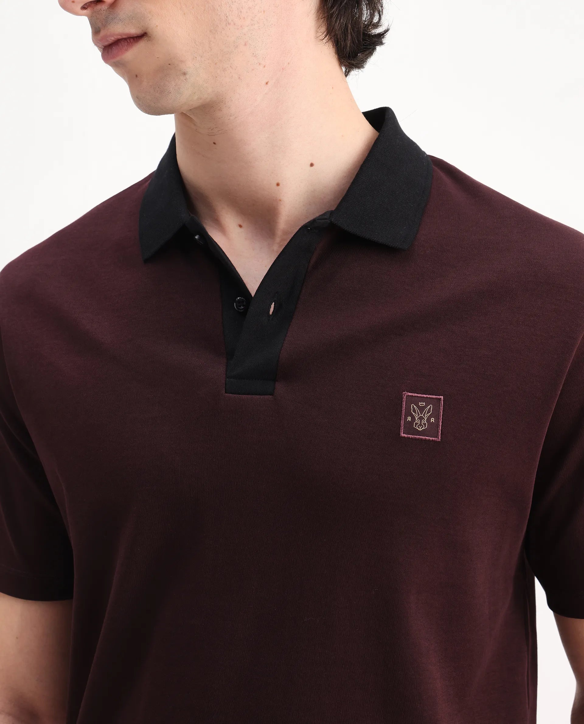 Rare Rabbit Men's Trex Maroon Cotton Plain Regular Fit Half Sleeve Polo