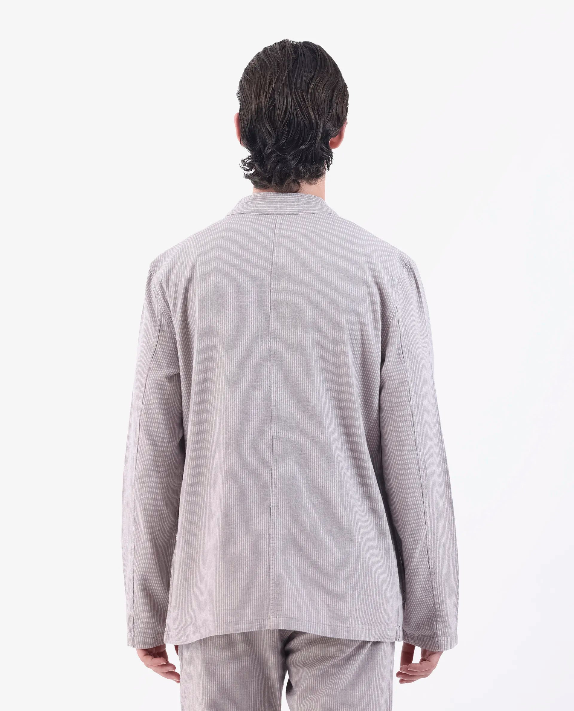 Rare Rabbit Men's Trex Pink Linen Blend Striped Print Regular Fit Full Sleeve Mandarin Collar Jacket