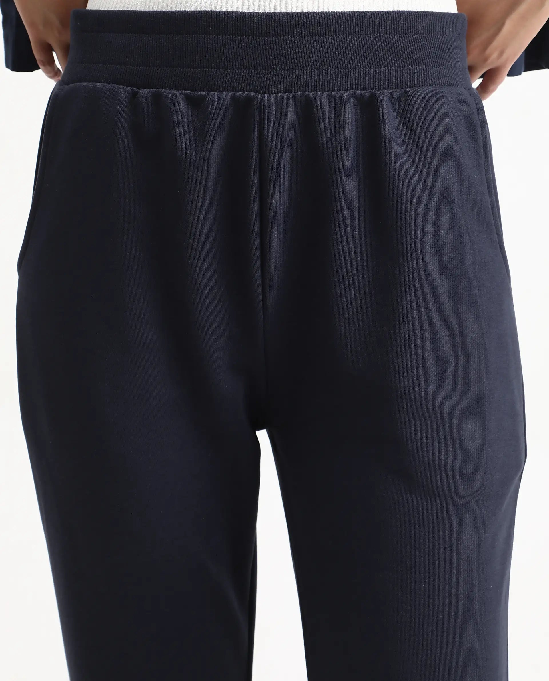 Rareism Women's Tribon Navy Cotton Blend Straight Fit Track Pant