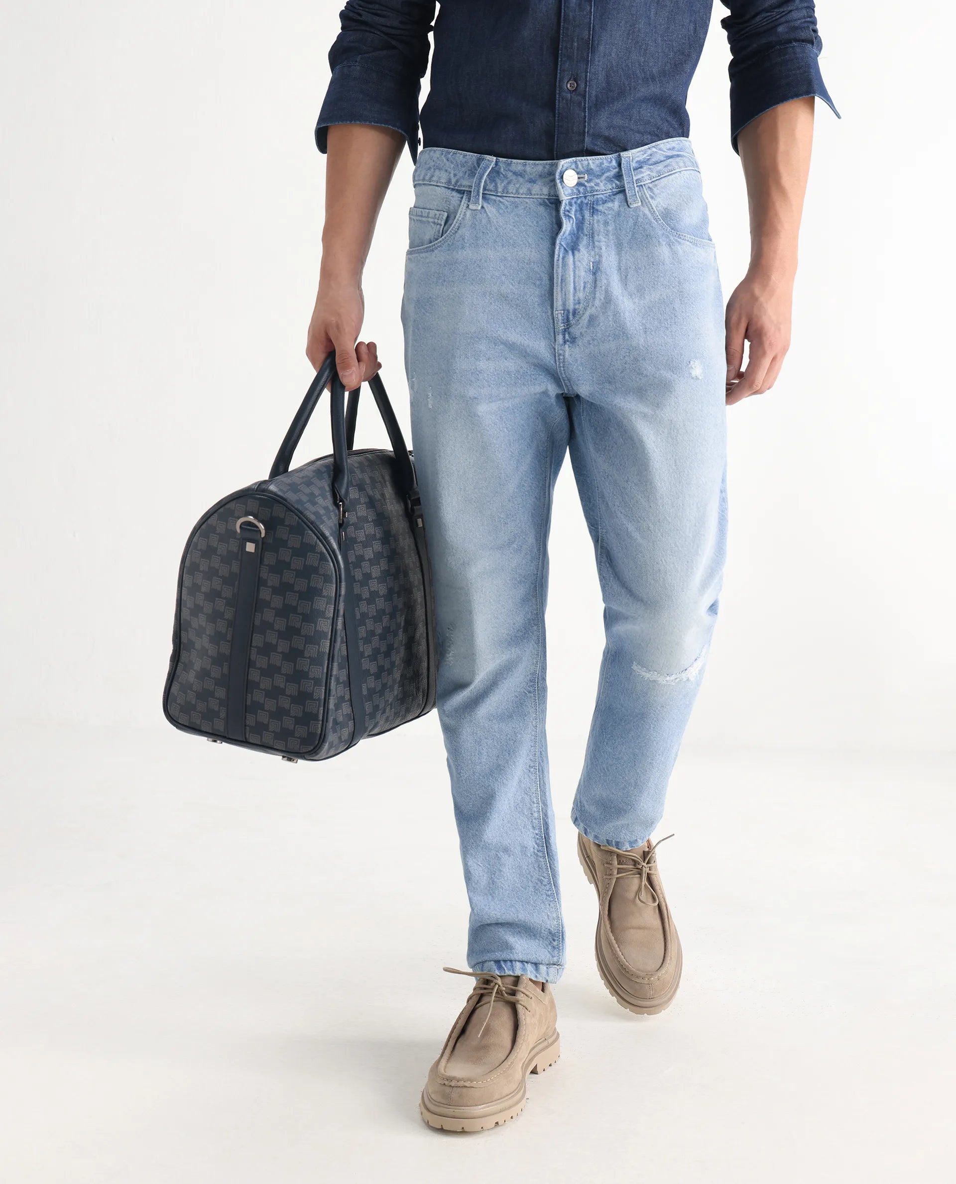 Rare Rabbit Mens Trika Light Blue Cotton Mid Wash Solid Regular Fit Jeans