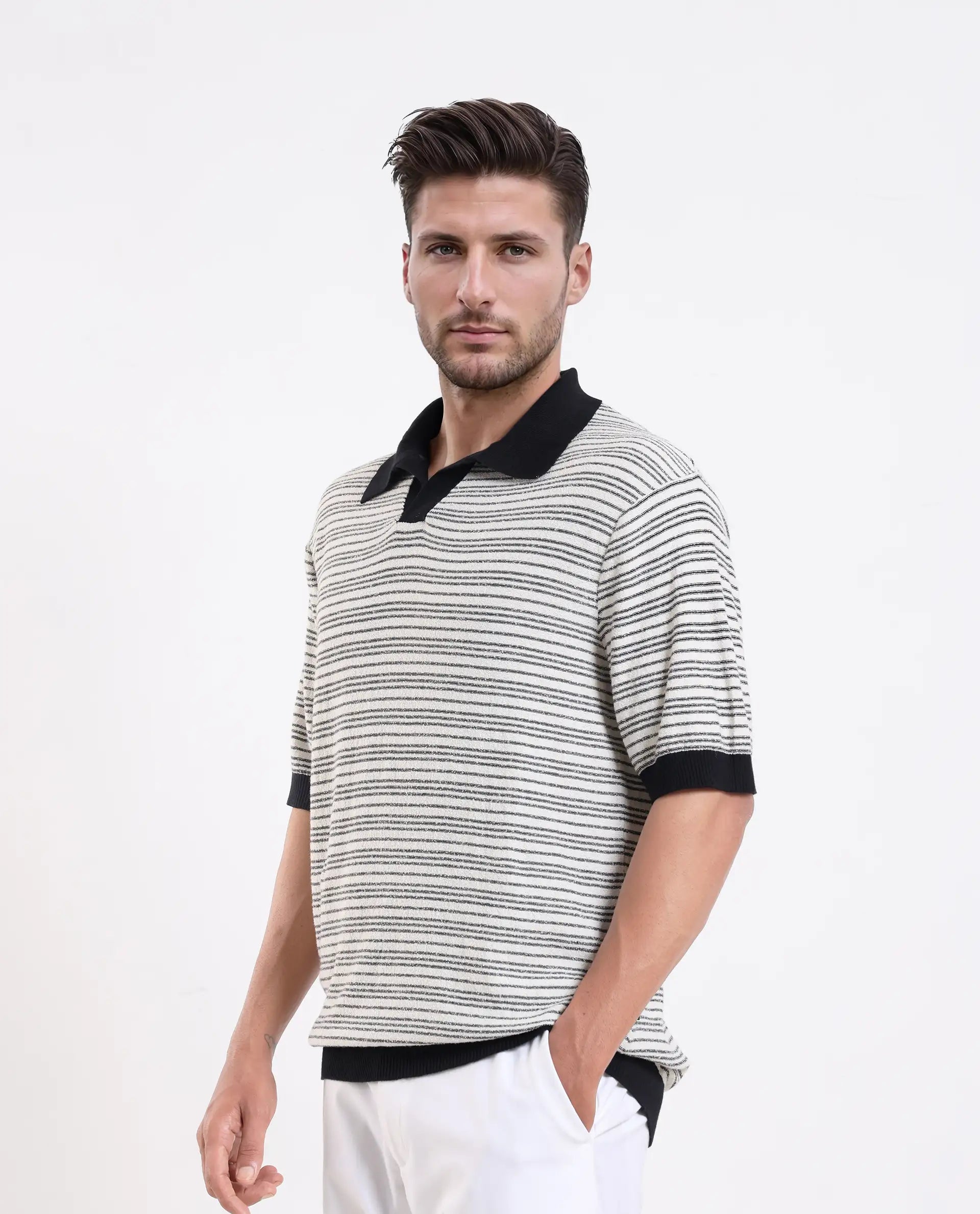 Rare Rabbit Men's Trin - Black Cotton Plain Regular Fit Half Sleeve Polo