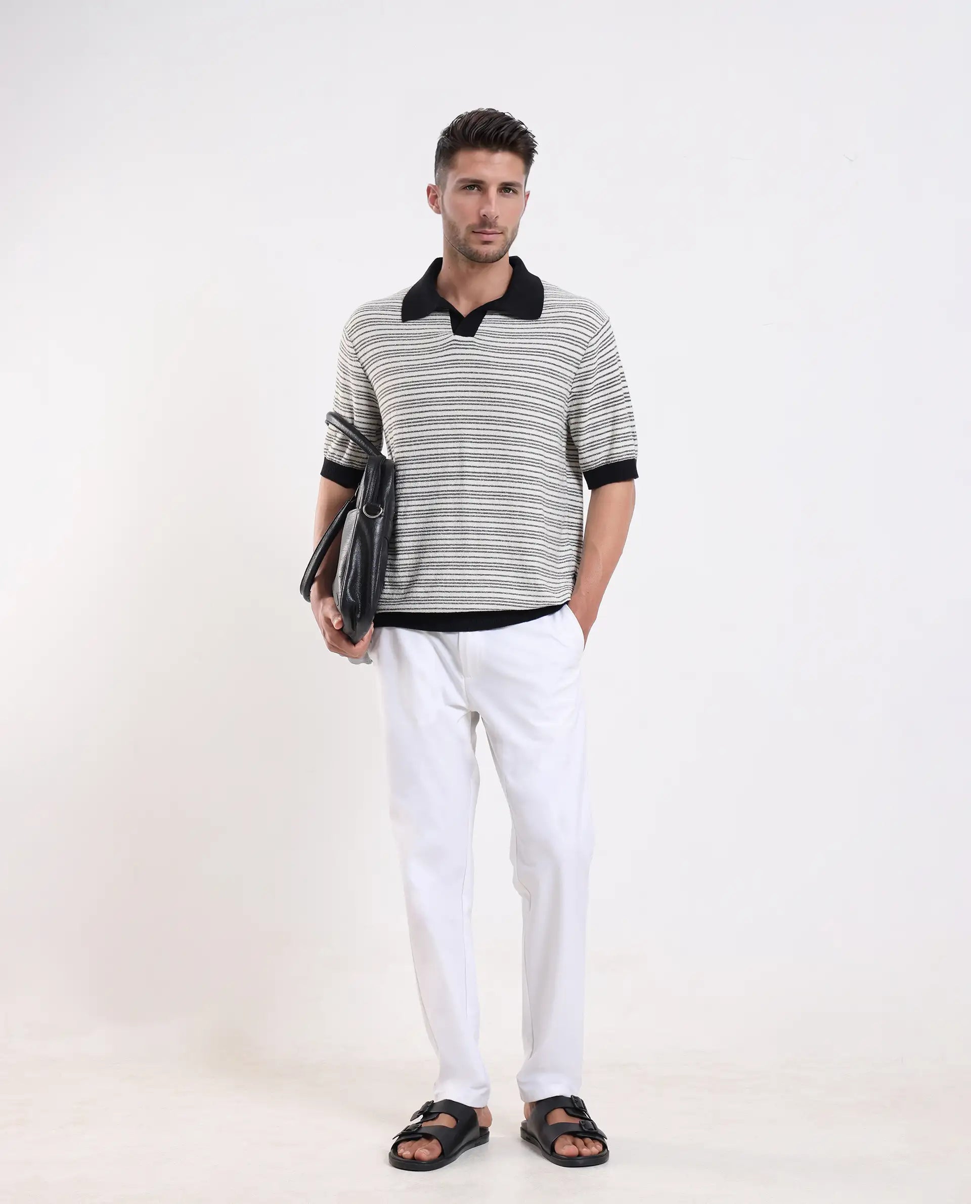 Rare Rabbit Men's Trin - Black Cotton Plain Regular Fit Half Sleeve Polo