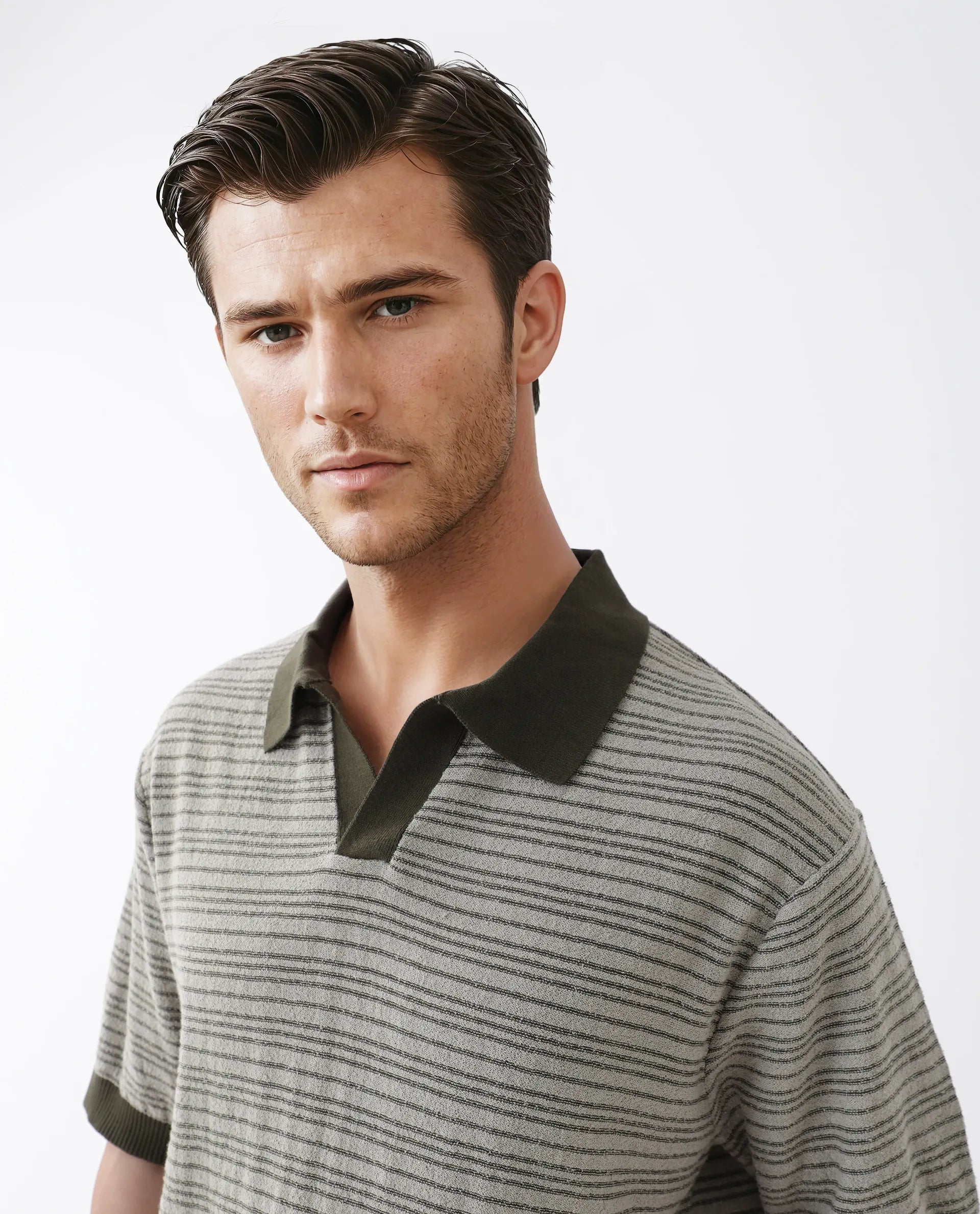 Rare Rabbit Men's Trin Dark Olive Cotton Striped Print Regular Fit Half Sleeve Polo