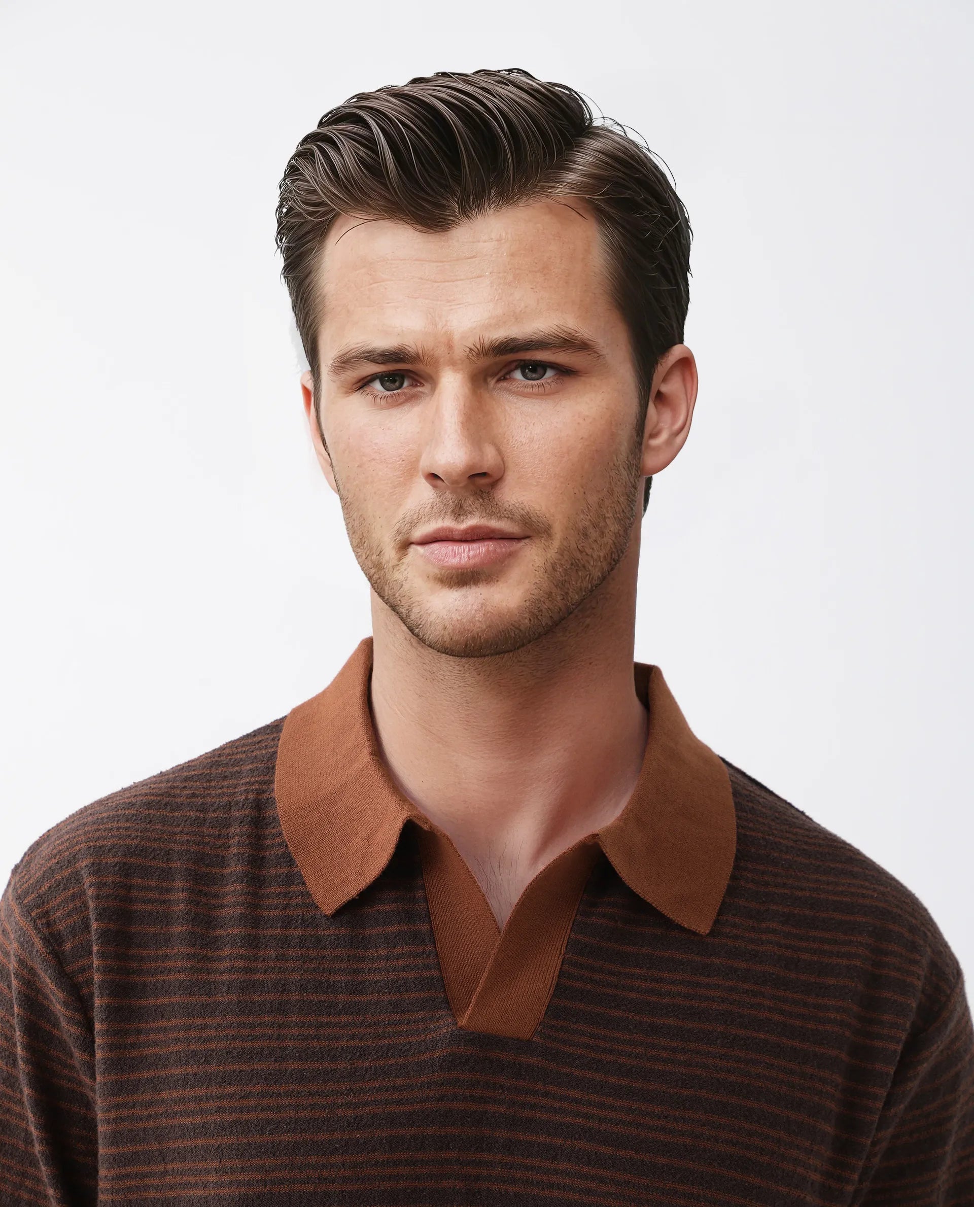 Rare Rabbit Men's Trin Rust Cotton Striped Print Regular Fit Half Sleeve Polo