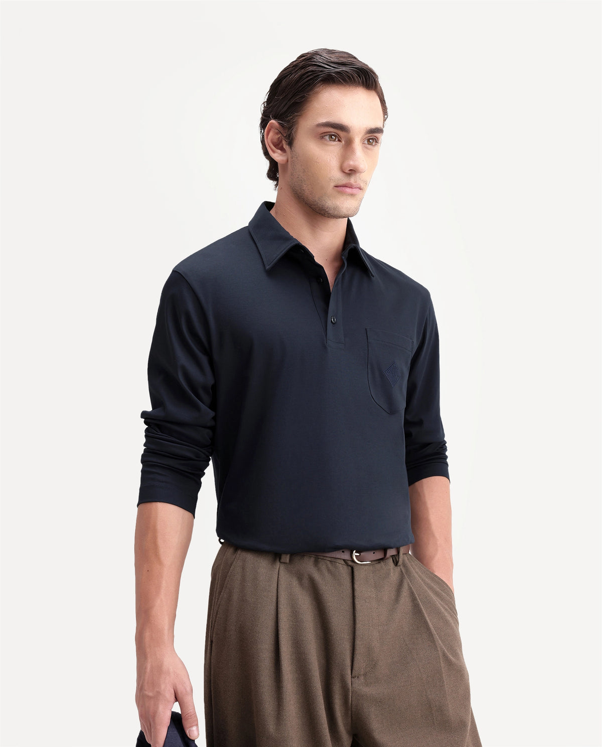 Rare Rabbit Men's Trio Navy Cotton Spread Collar Regular Plain Polo