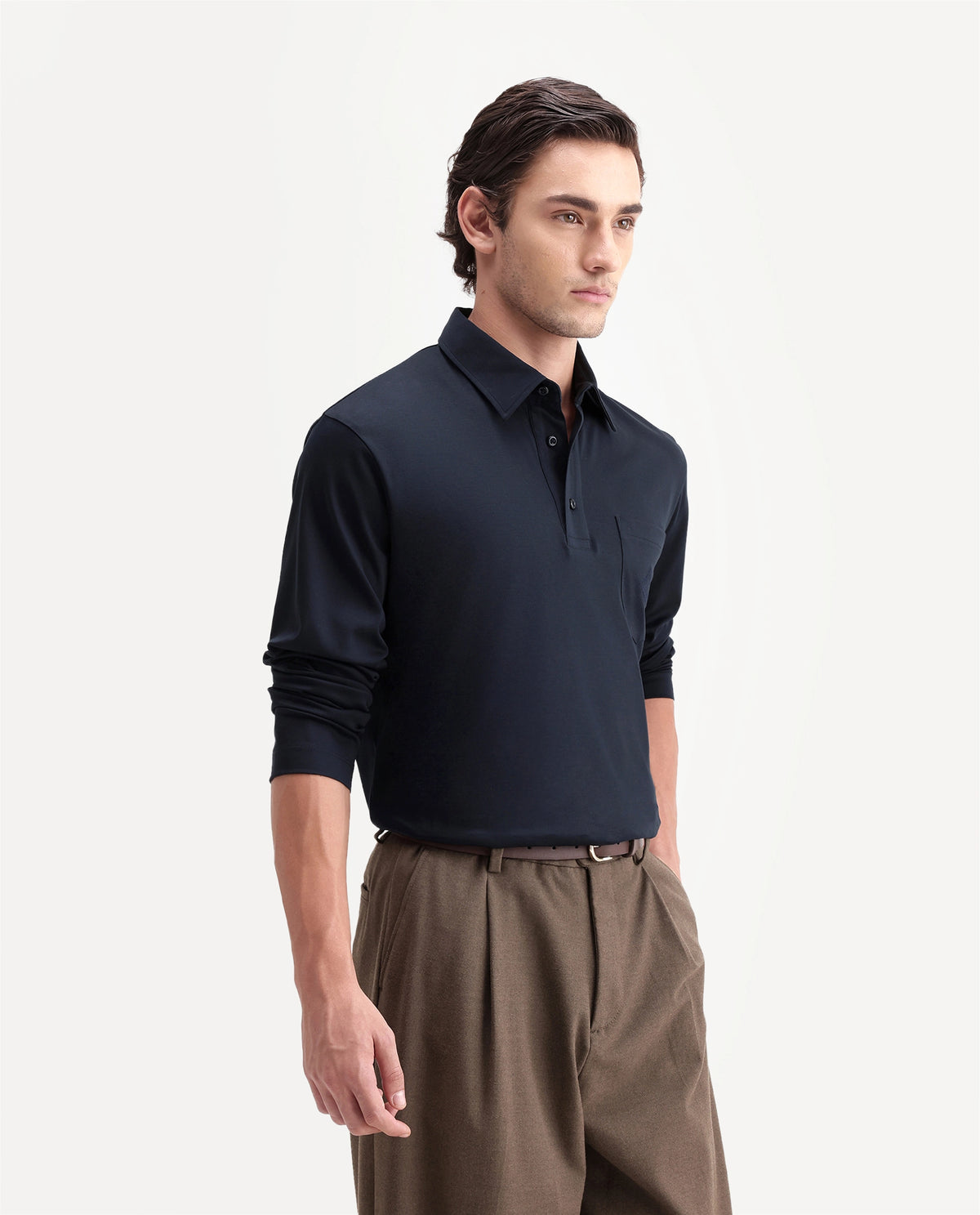 Rare Rabbit Men's Trio Navy Cotton Spread Collar Regular Plain Polo