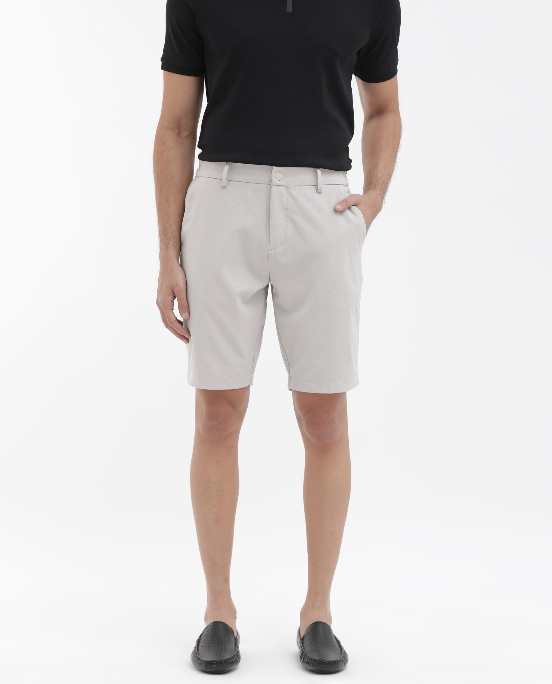 Rare Rabbit Mens Trip-1 Light Beige Mid Rise Regular Fit Solid Shorts