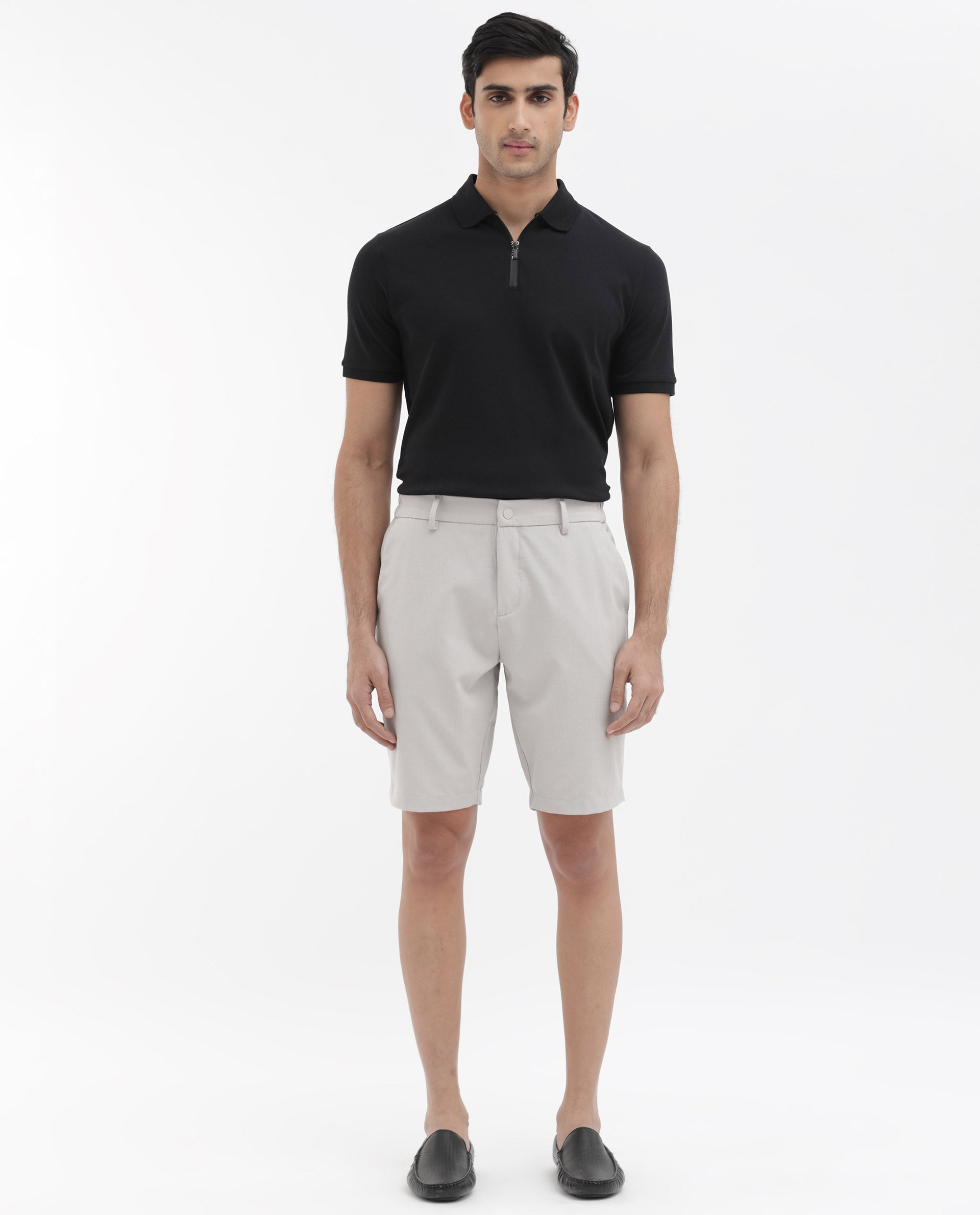 Rare Rabbit Mens Trip-1 Light Beige Mid Rise Regular Fit Solid Shorts