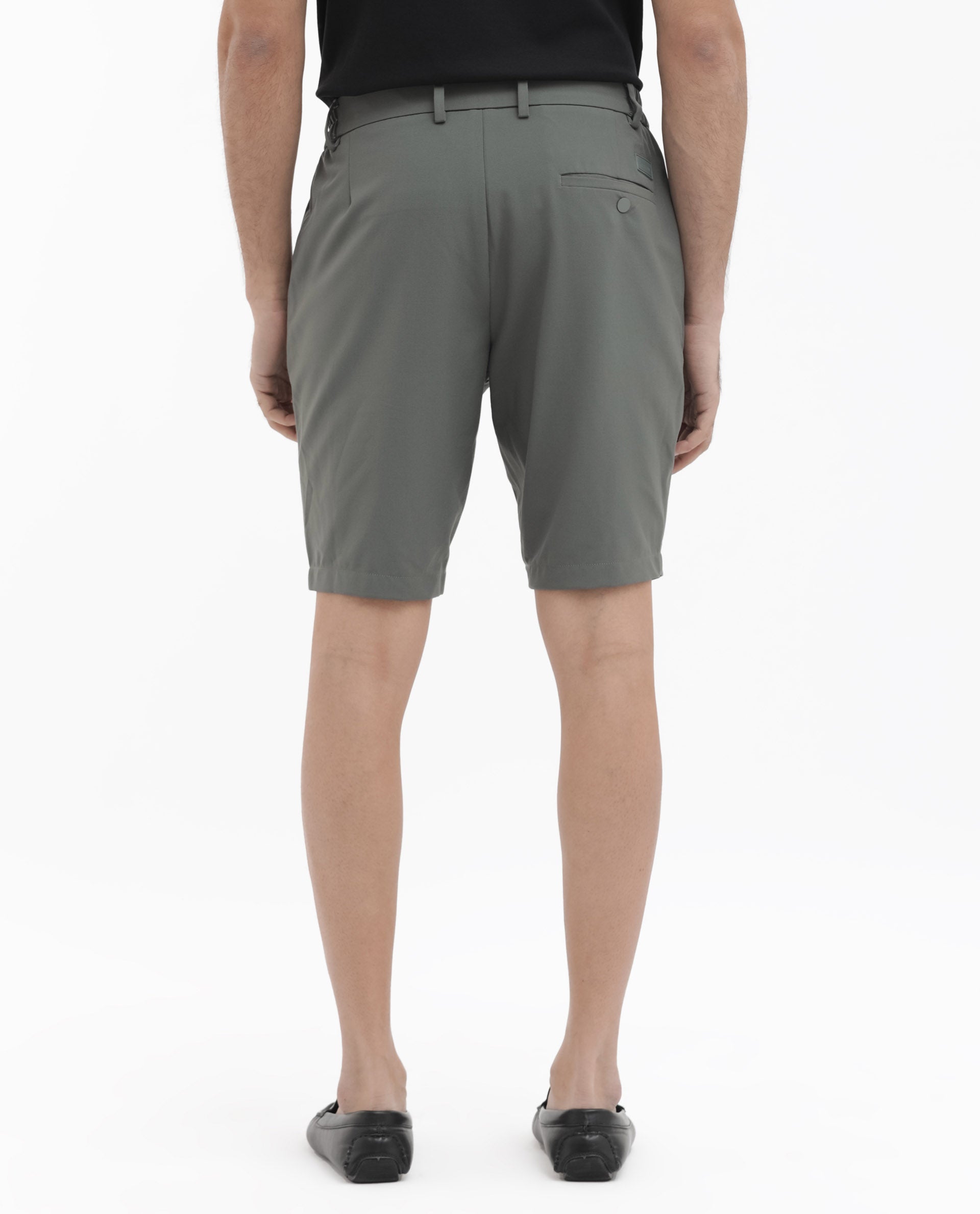 Rare Rabbit Mens Trip-1 Green Mid Rise Regular Fit Solid Shorts